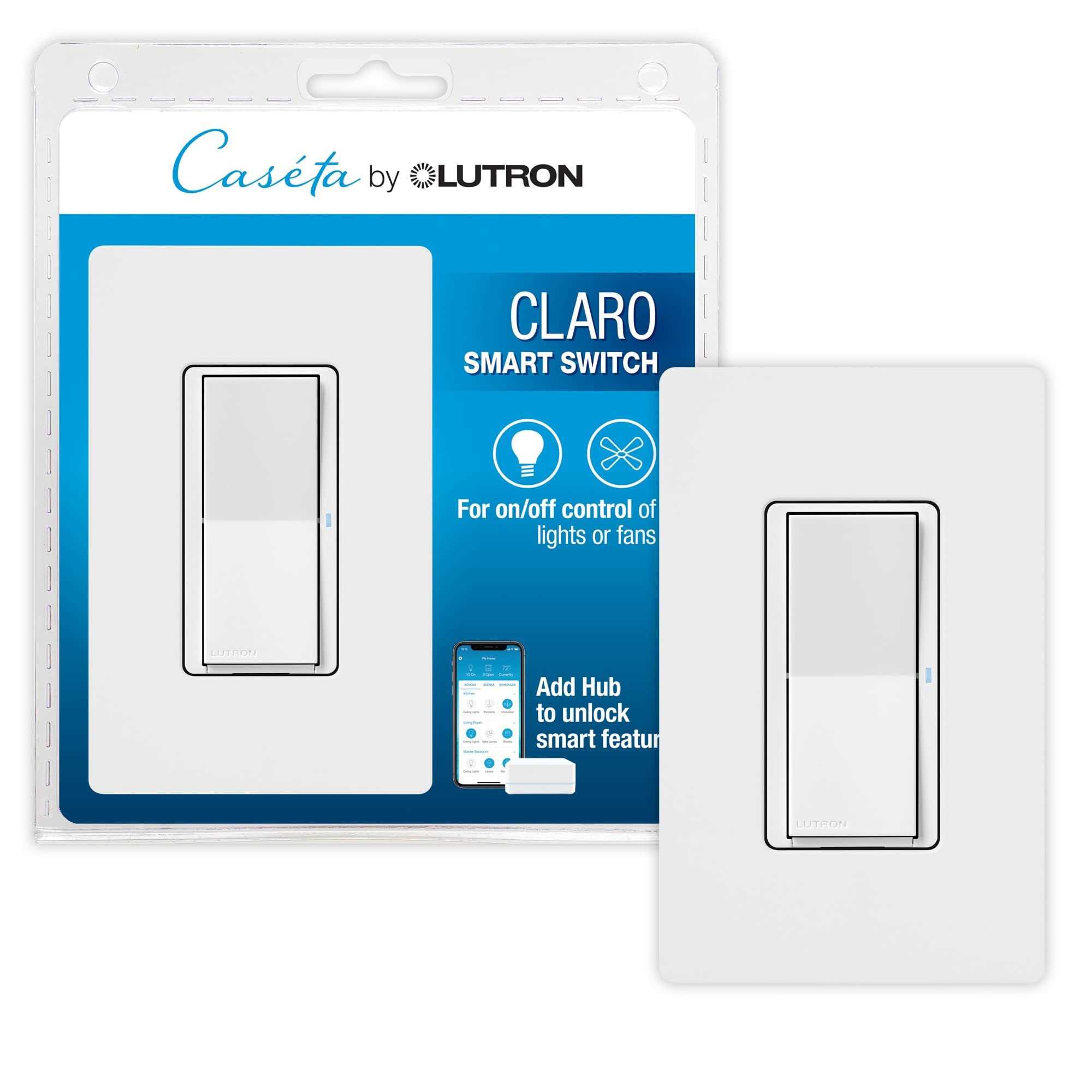 Lutron Claro Smart Switch with Wallplate for Caséta Smart Lighting, for On/Off Control of Lights or Fans - Cheap Fitting