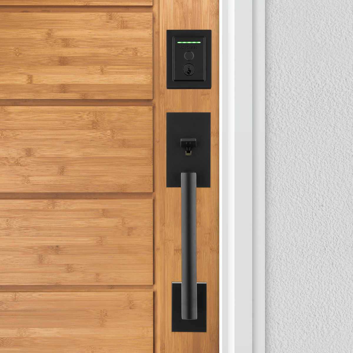 Kwikset Halo Touch Matte Black CNT Fingerprint WiFi Elec Smart Lock Deadbolt Feat SmartKey Security with San Clemente Handleset - Cheap Fitting