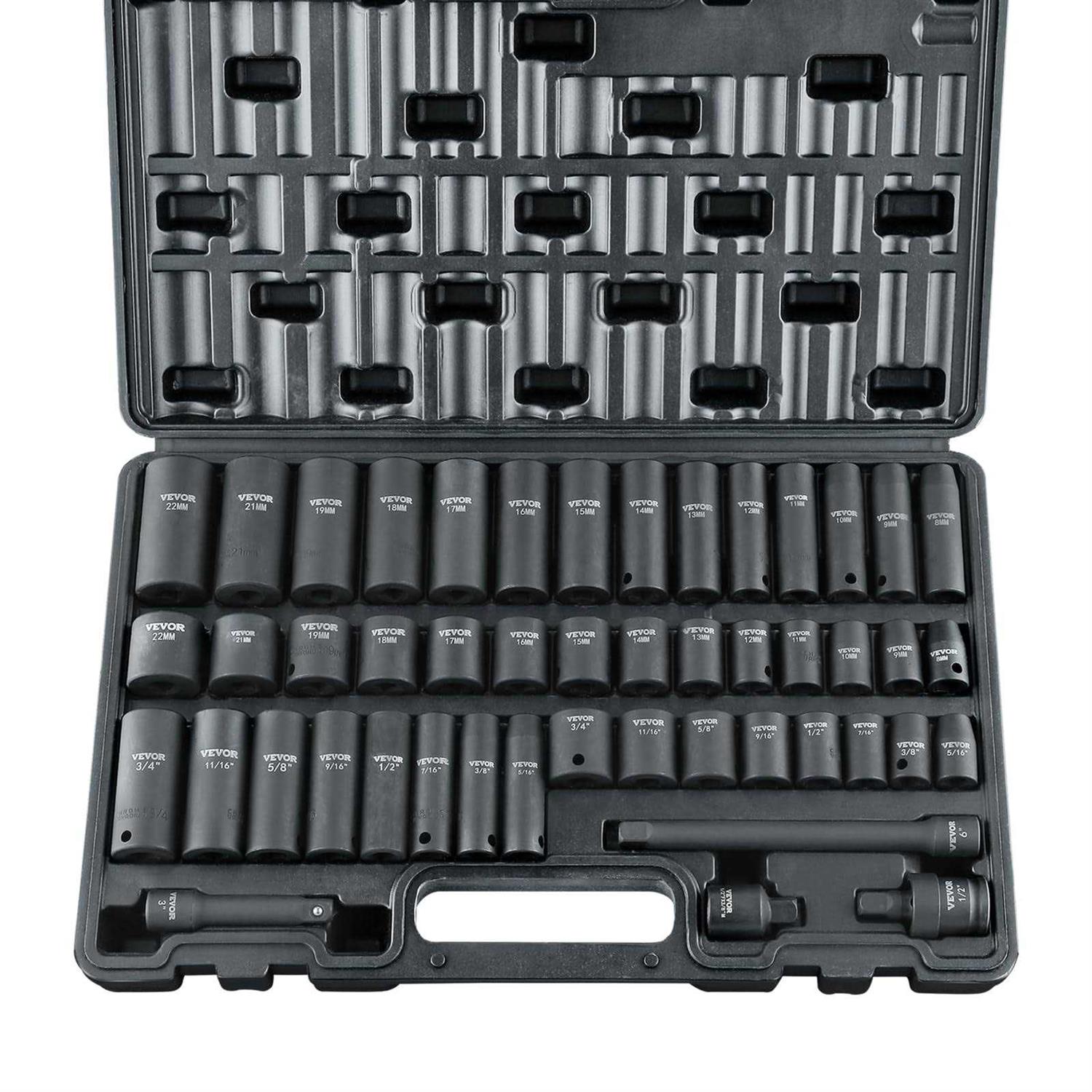 VEVOR 3/8 Drive Impact Socket Set, 48 Piece Socket Set Sae 5/16 -3/4 and Metric 8-22mm - Cheap Fitting
