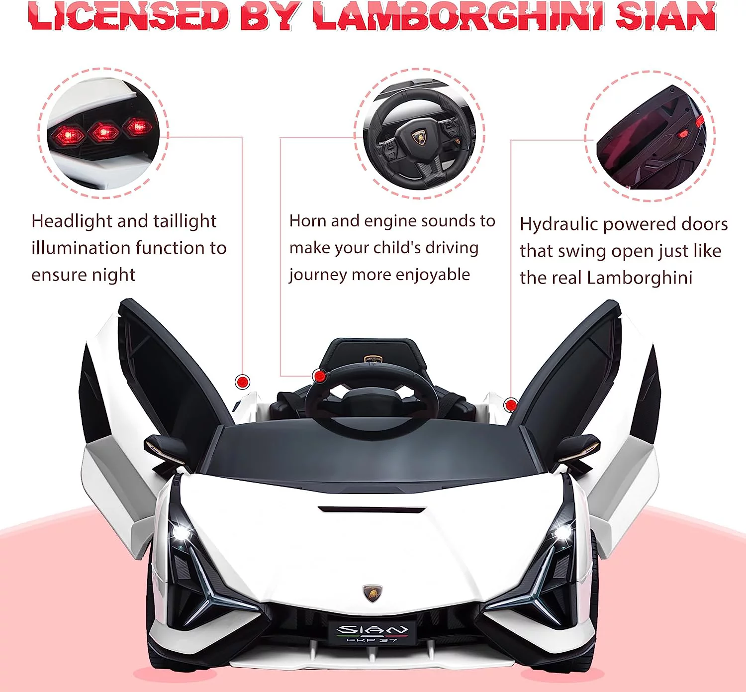 TOBBI 24V Lamborghini STO Licensed Kids Ride on Drift Car Gray Electric Car W/Remote Control LED Lights, up to 10 mph - Cheap Fitting