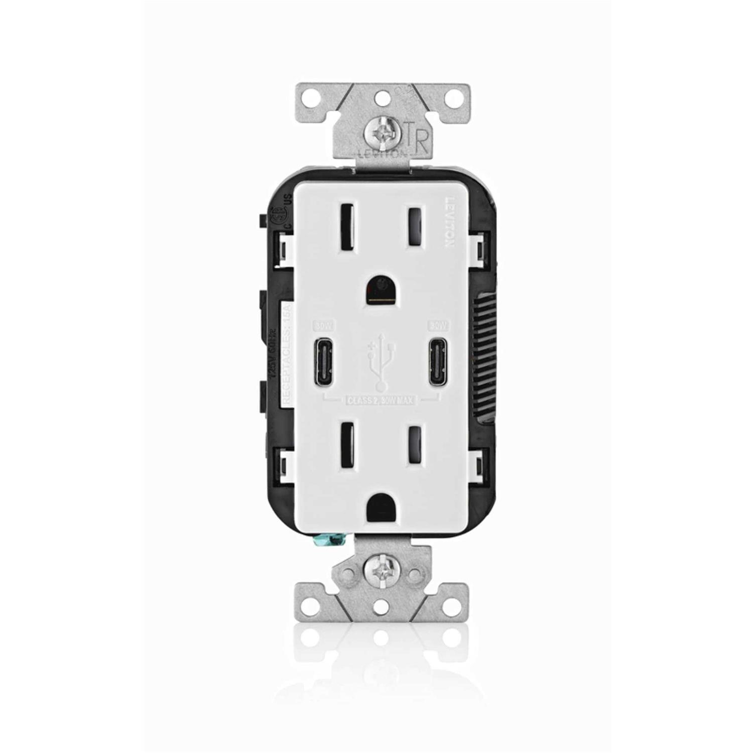 Leviton Duplex & Type C Outlet USB WHT - Cheap Fitting