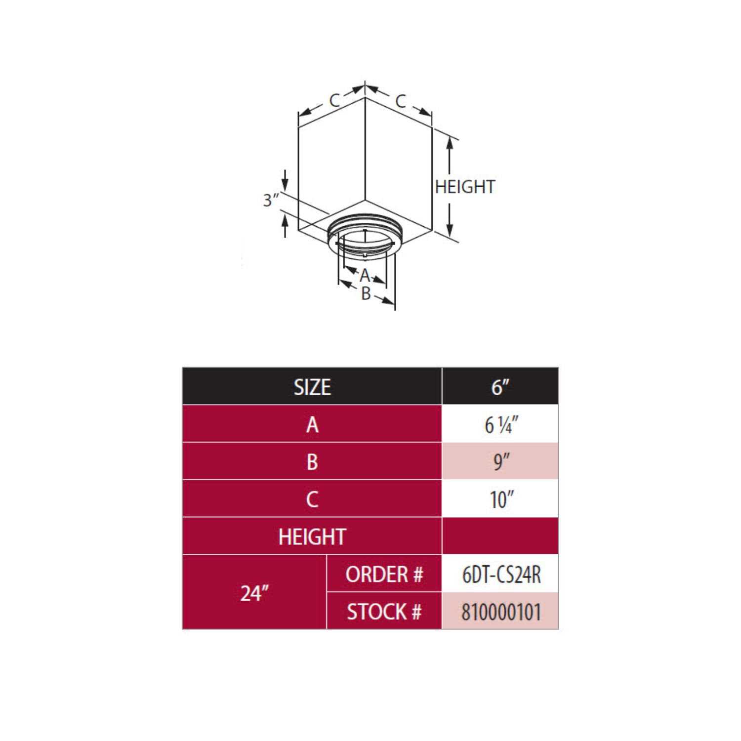 DuraVent 6DT-CS24R DuraTech Reduced Clearance Square Ceiling Support Box - Cheap Fitting