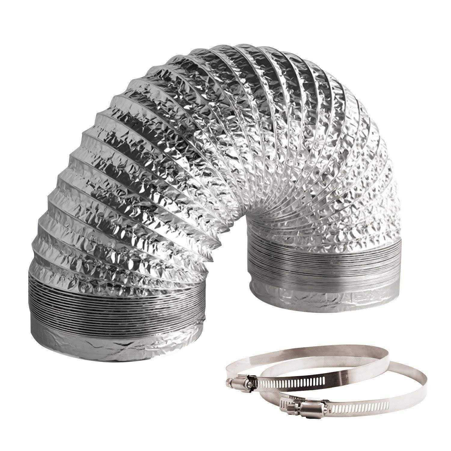 VIVOSUN 8 Feet Non-Insulated Flex Air Aluminum Ducting Dryer Vent Hose for HVAC Ventilation w/Two Stainless Steel Clamps - Cheap Fitting