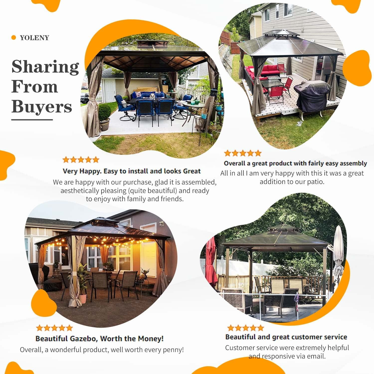 Yoleny 12'x16' Outdoor Polycarbonate Double Roof Hardtop 12 ft Gazebo Canopy, Brown - Cheap Fitting