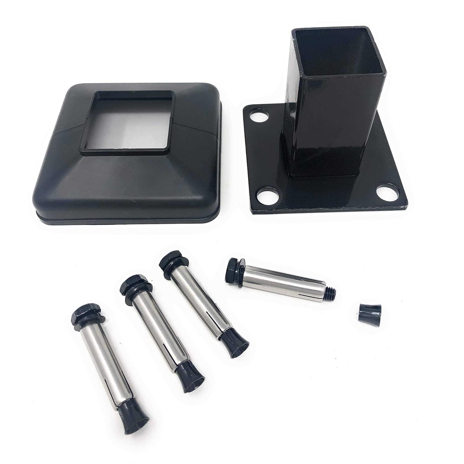 Xcel Fence Metal Flange for 2 Square Post, Included Cover, and 4 Pcs of 7/16 X 2-1/2 Anchor Bolts - Cheap Fitting