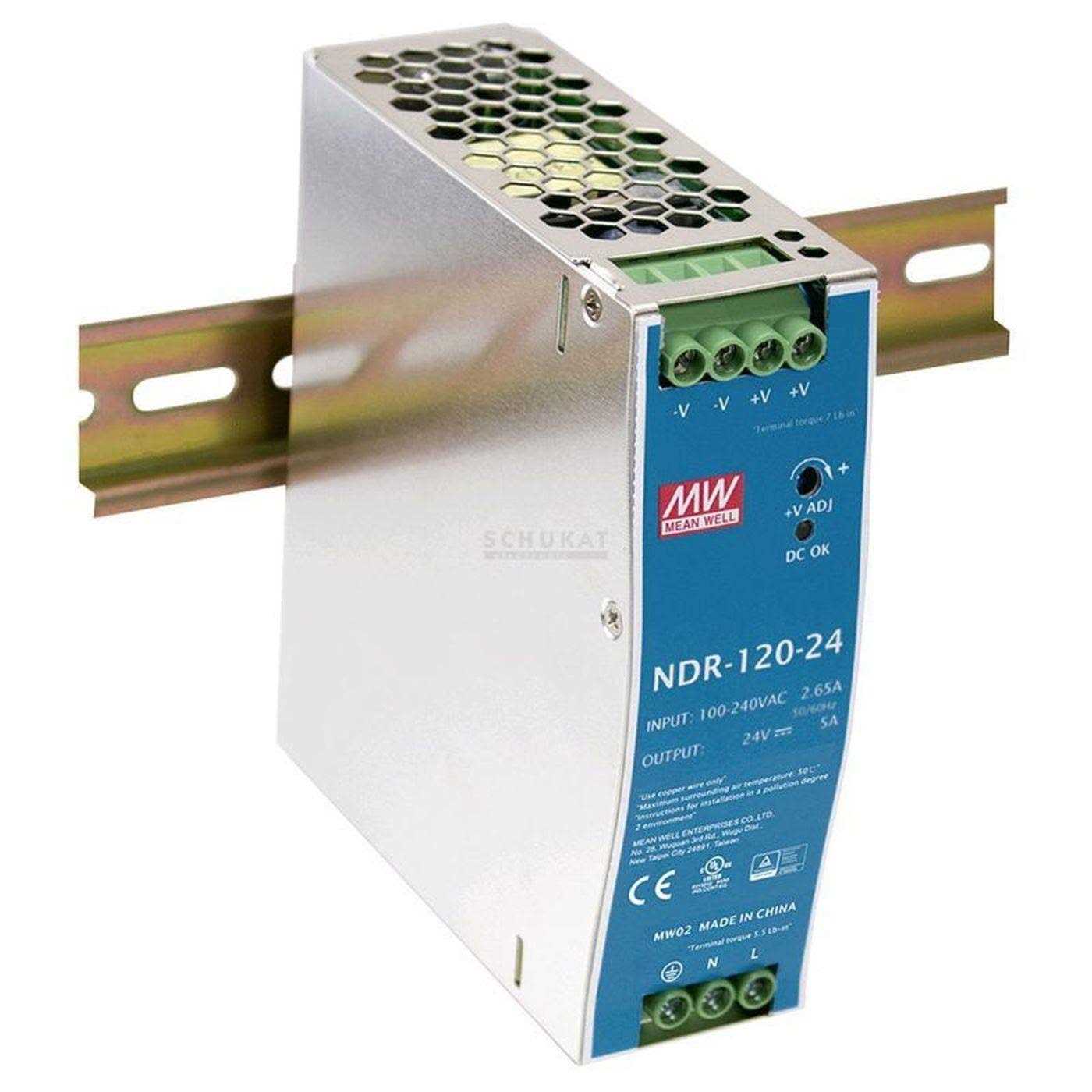 Mean Well NDR-120-24 DIN Rail Power Supplies 120W 24V 5A - Cheap Fitting