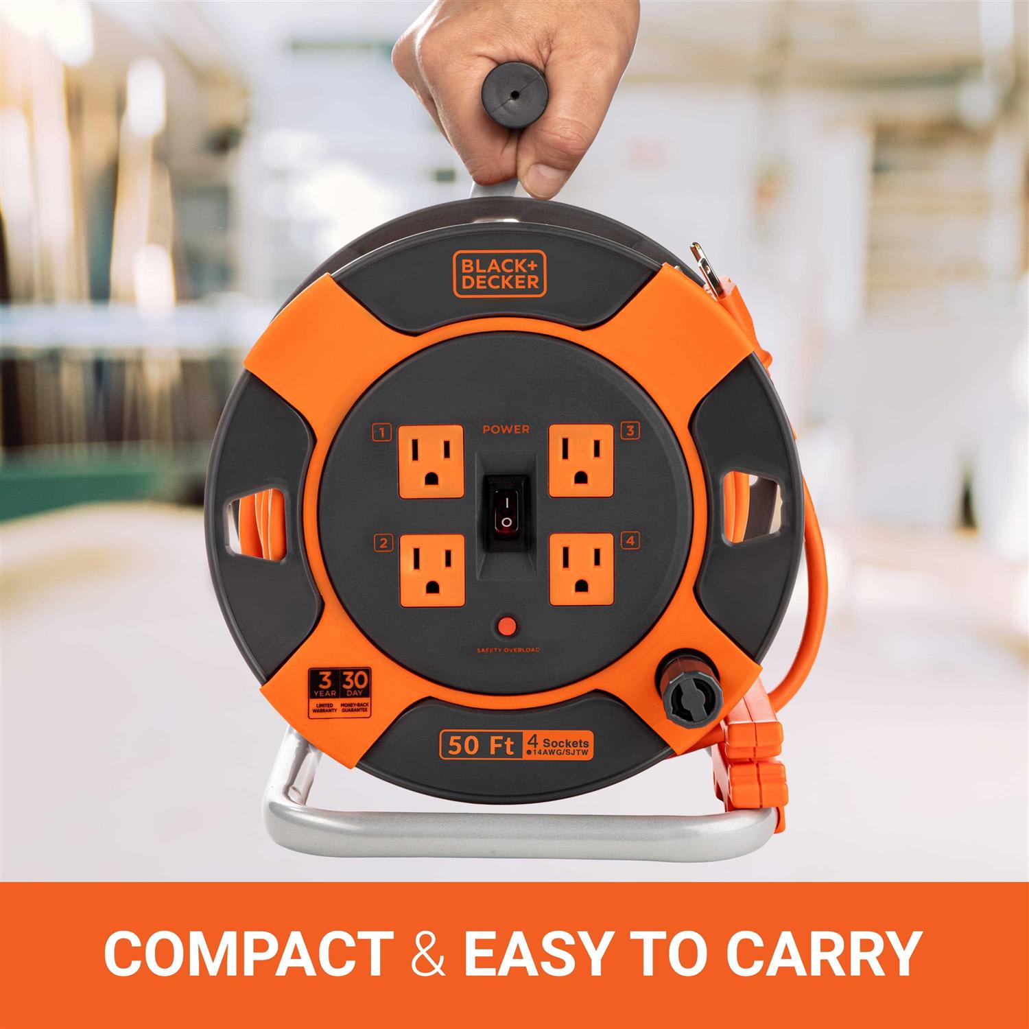 Black+decker Retractable Extension Cord with 4 Outlets - Cheap Fitting