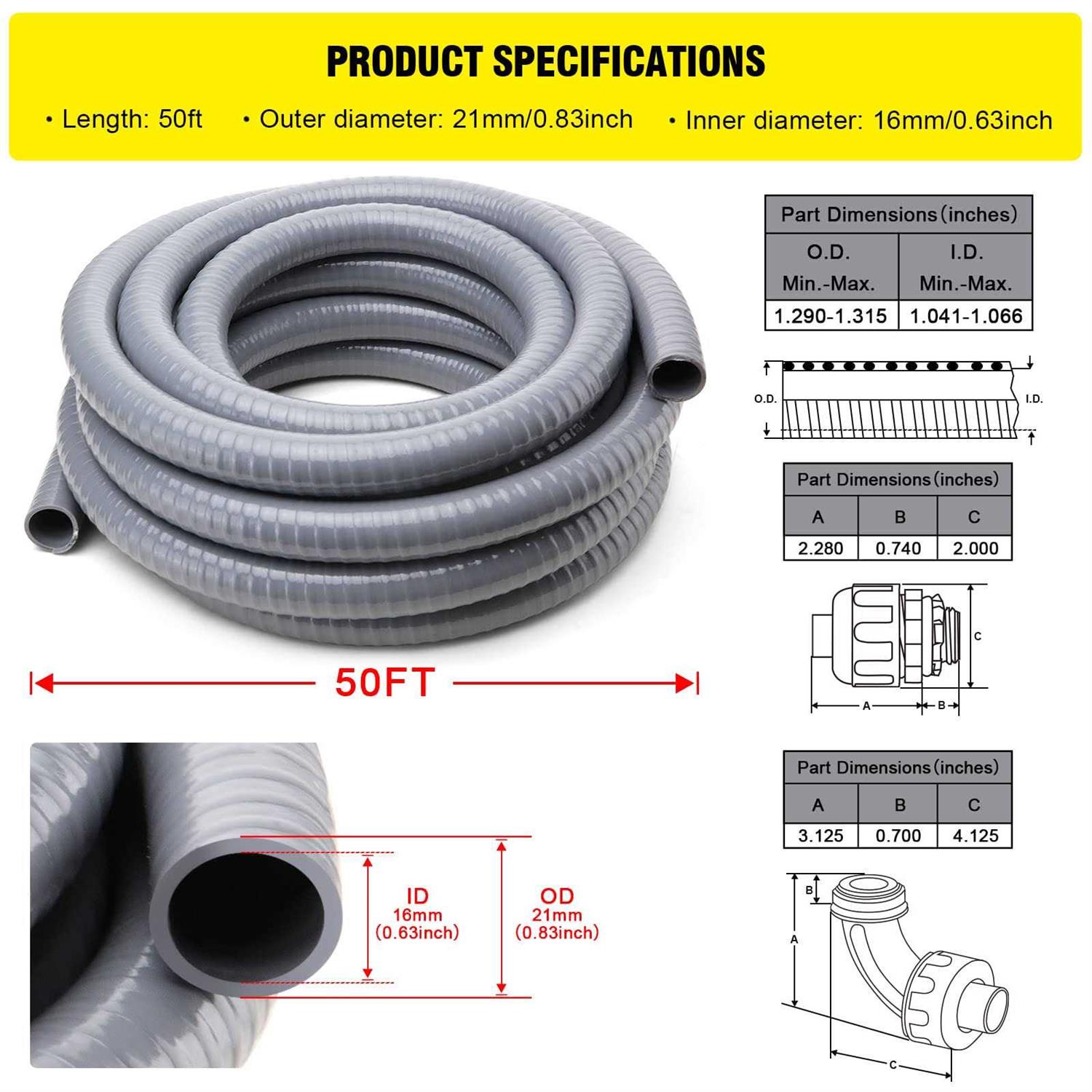 DWALE Liquid-Tight Conduit and Connector Kit,Flexible Non Metallic Liquid Tight Electrical Conduit - Cheap Fitting