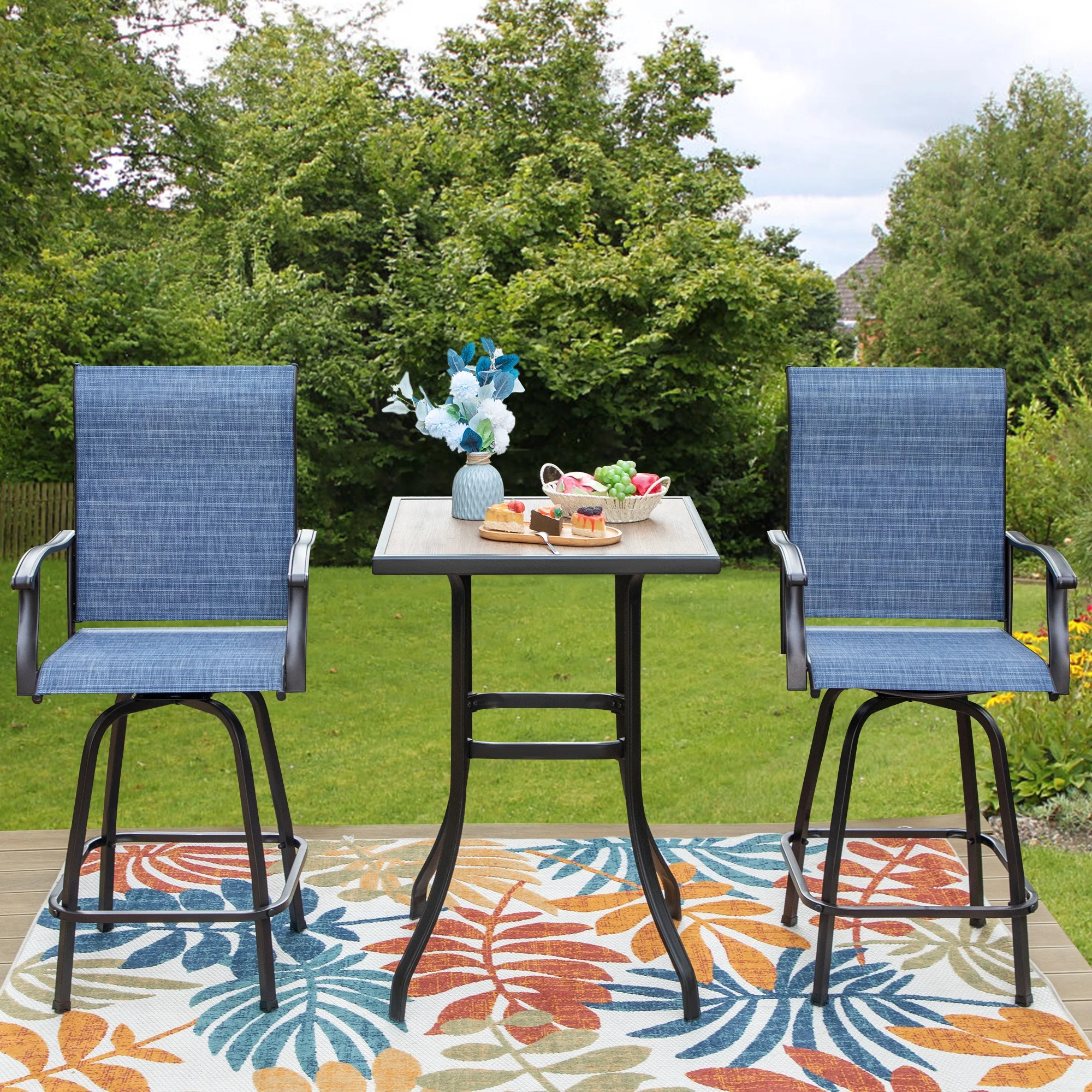 Summit Living Outdoor Swivel Barstools Set of 2,Metal Frame Height Chairs,Black&Brown - Cheap Fitting