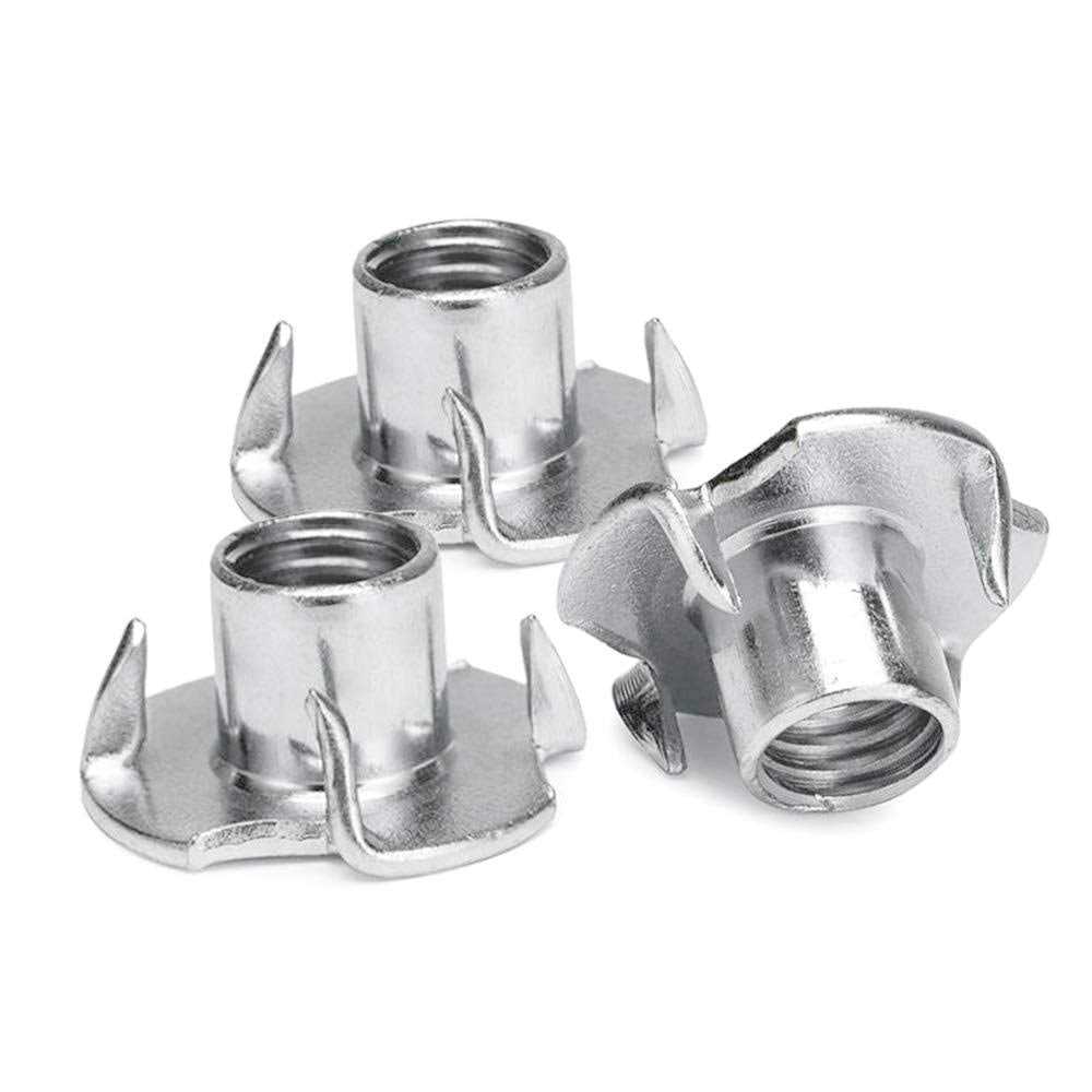 Bestgle M6 x 8mm T-Nuts 4 Pronged Zinc Plated Tee Nuts Threaded Insert for Woodworking - Cheap Fitting