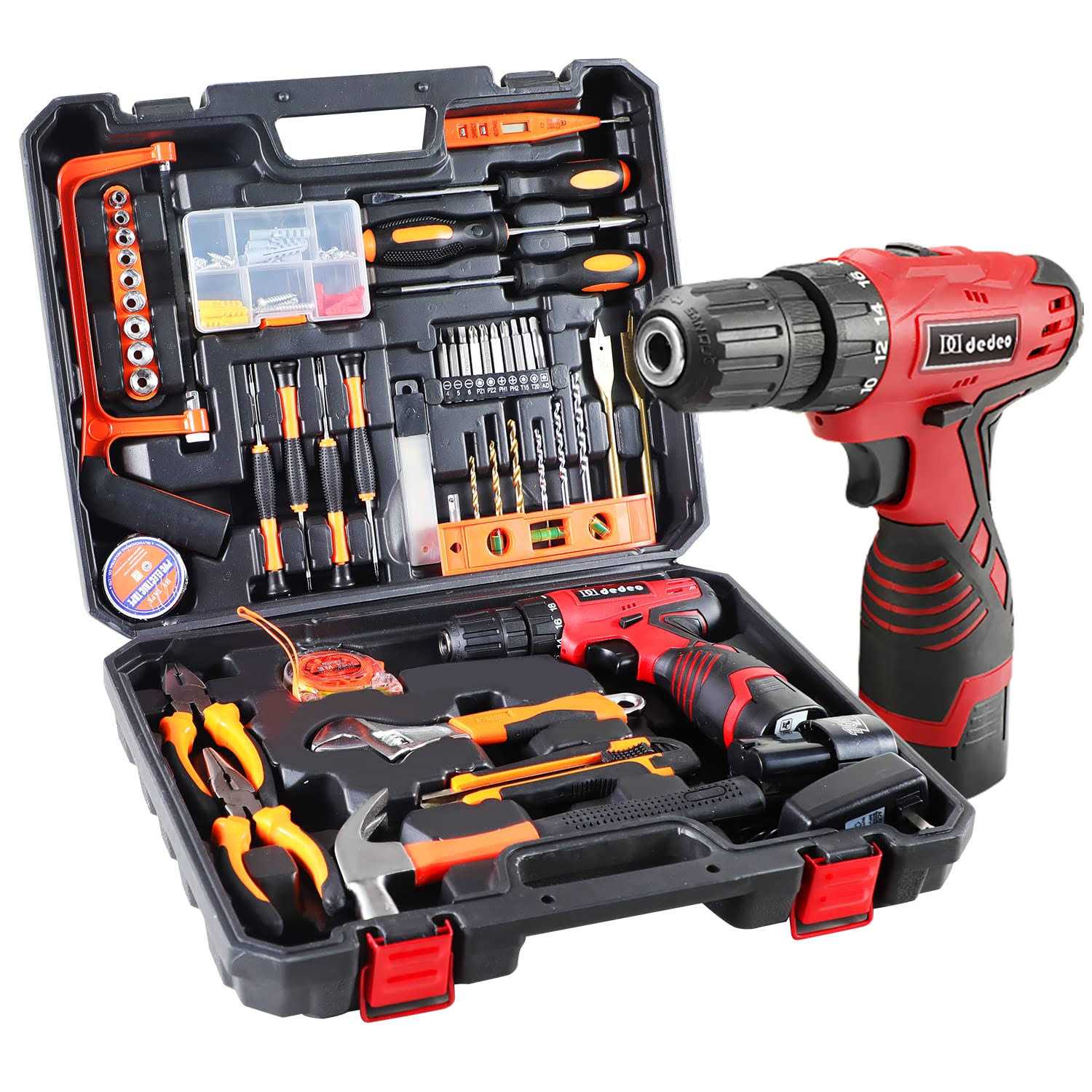 Dd dedeo Tool Set with Drill 108Pcs Cordless Drill Household Power Tools Set with 16.8V Lithium Driver Claw Hammer Wrenches Pliers DIY Accessories - Cheap Fitting