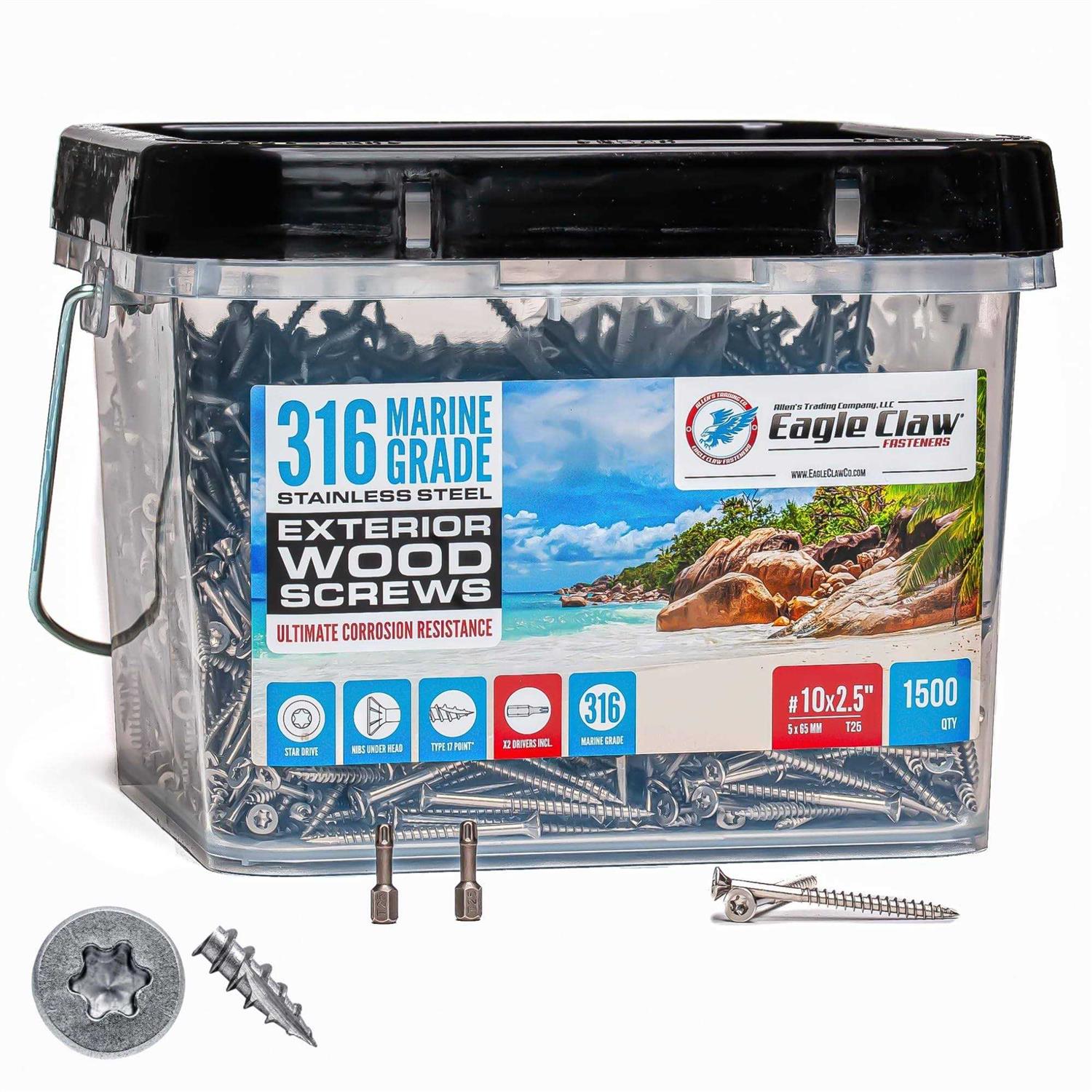 Allen’s Trading Co. Eagle Claw Fasteners #10 x 316 Marine Grade Stainless Steel Wood Screws - Cheap Fitting