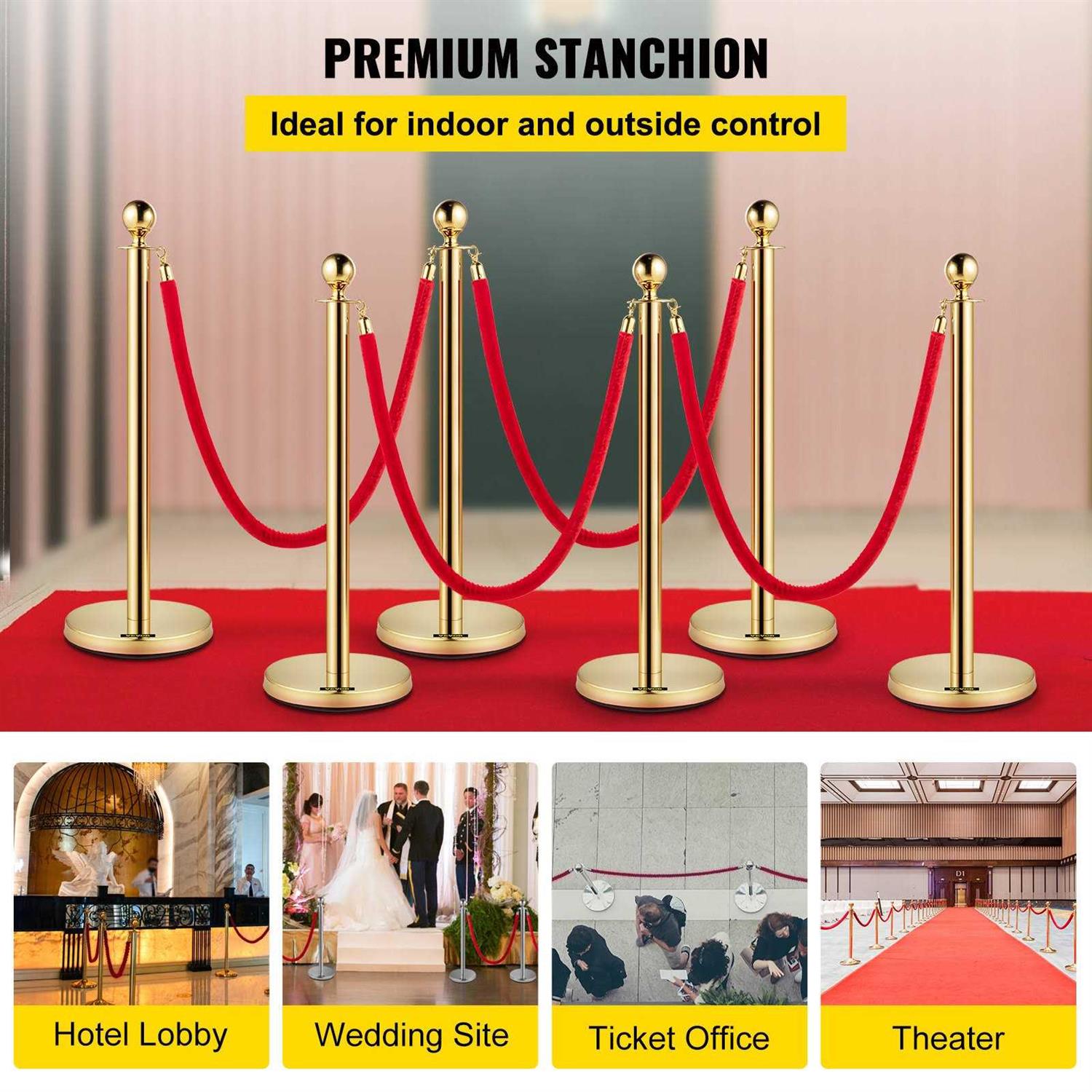 VEVOR 6 Pieces Red Rope Stanchion Silver Post Crowd Control Queue Line Barrier GLZJS1.5M4RS6JTZHV0 - Cheap Fitting