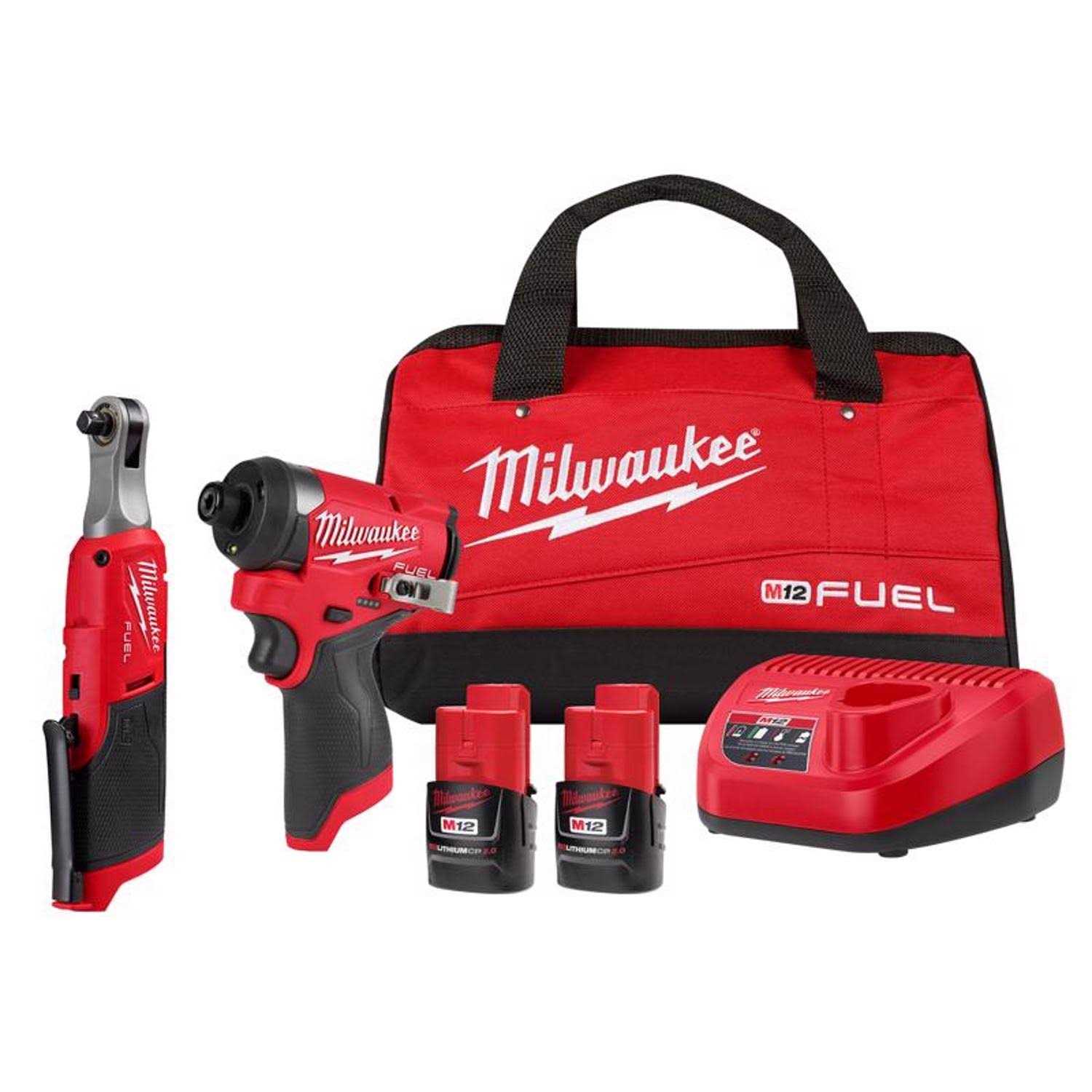 Milwaukee 3453-22HSR M12 FUEL 12V 1/4 Hex Impact Driver / 3/8 Ratchet Kit - Cheap Fitting