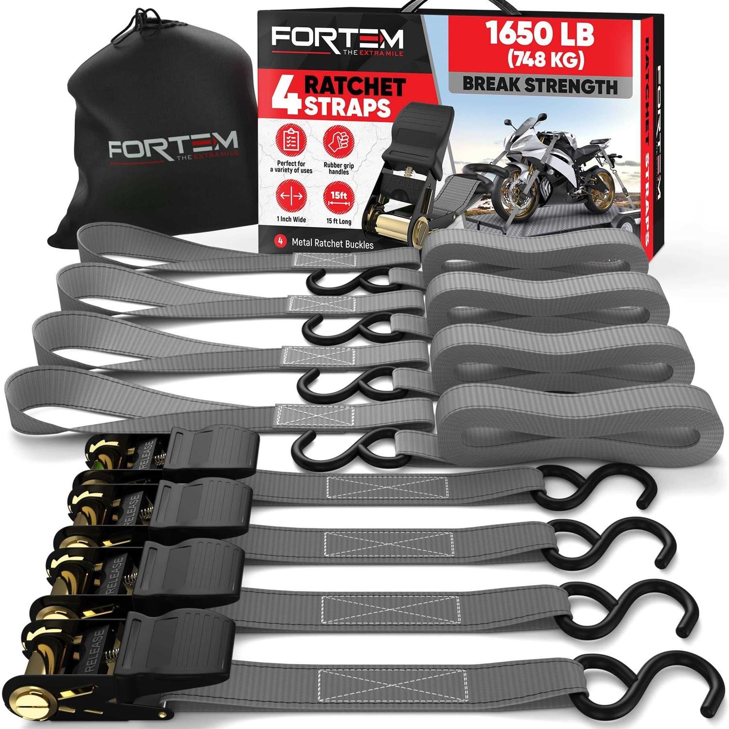 Fortem Ratchet Straps Break Strength 4 15ft Tie Down Strap Set - Cheap Fitting