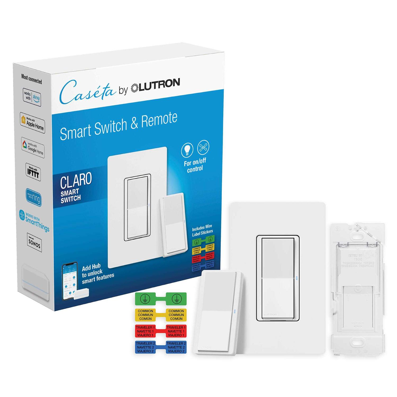 Lutron Claro Smart Switch 3-Way Kit with Pico Paddle Remote DVRF-PKG1S-WH - Cheap Fitting