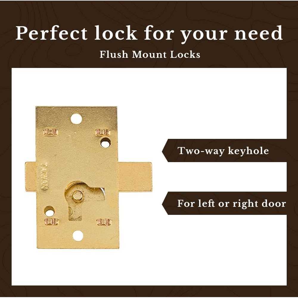 UNIQANTIQ HARDWARE SUPPLY Small Brass Plated Flush Mount Lock Set for Cabinet Door or Drawer - Cheap Fitting