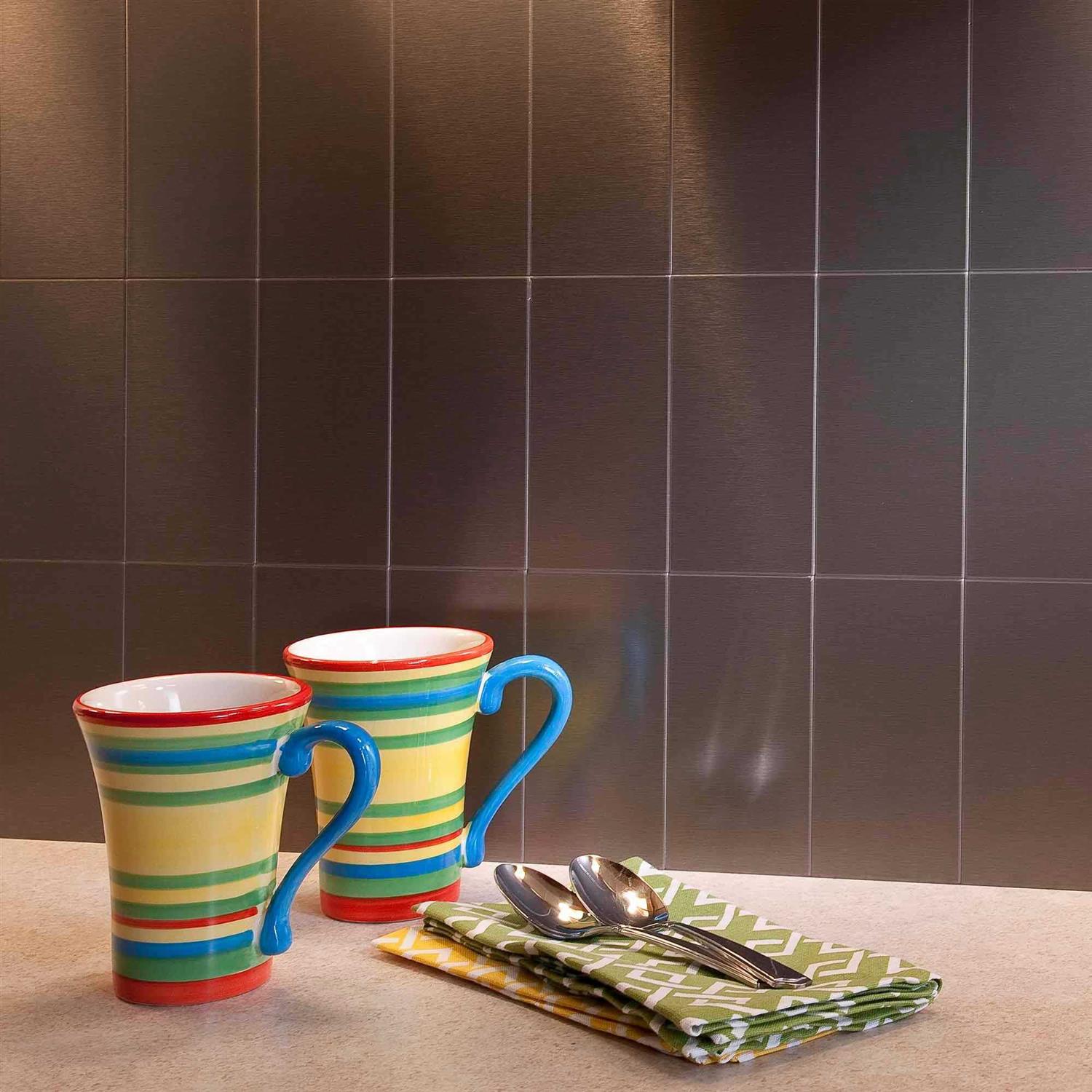 Aspect Peel and Stick Backsplash Brushed Short Grain Metal Tile - Cheap Fitting