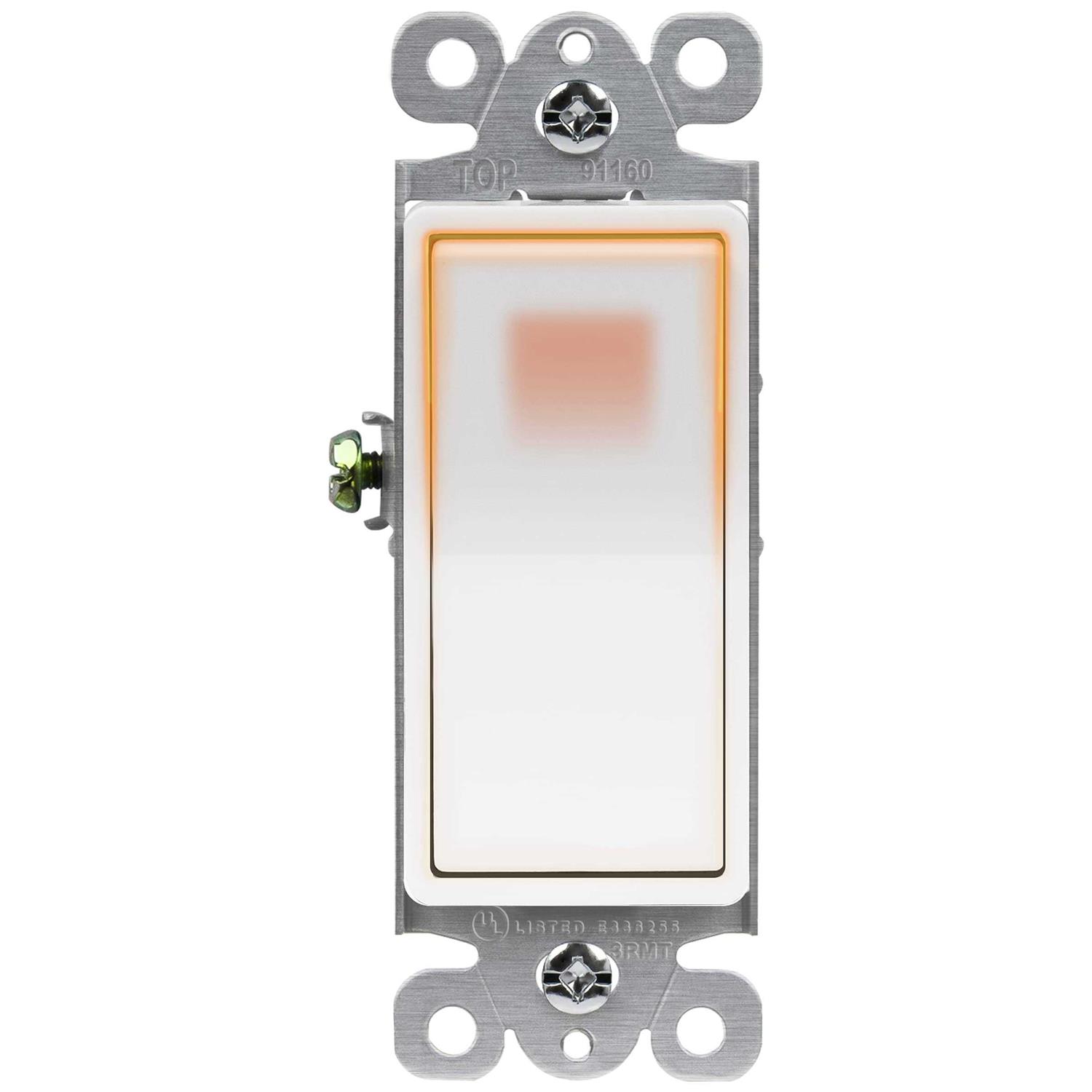 Enerlites 91160-W Decorator Switch, Quiet Lighted, 15A, Single Pole, 120-277V, White - Cheap Fitting