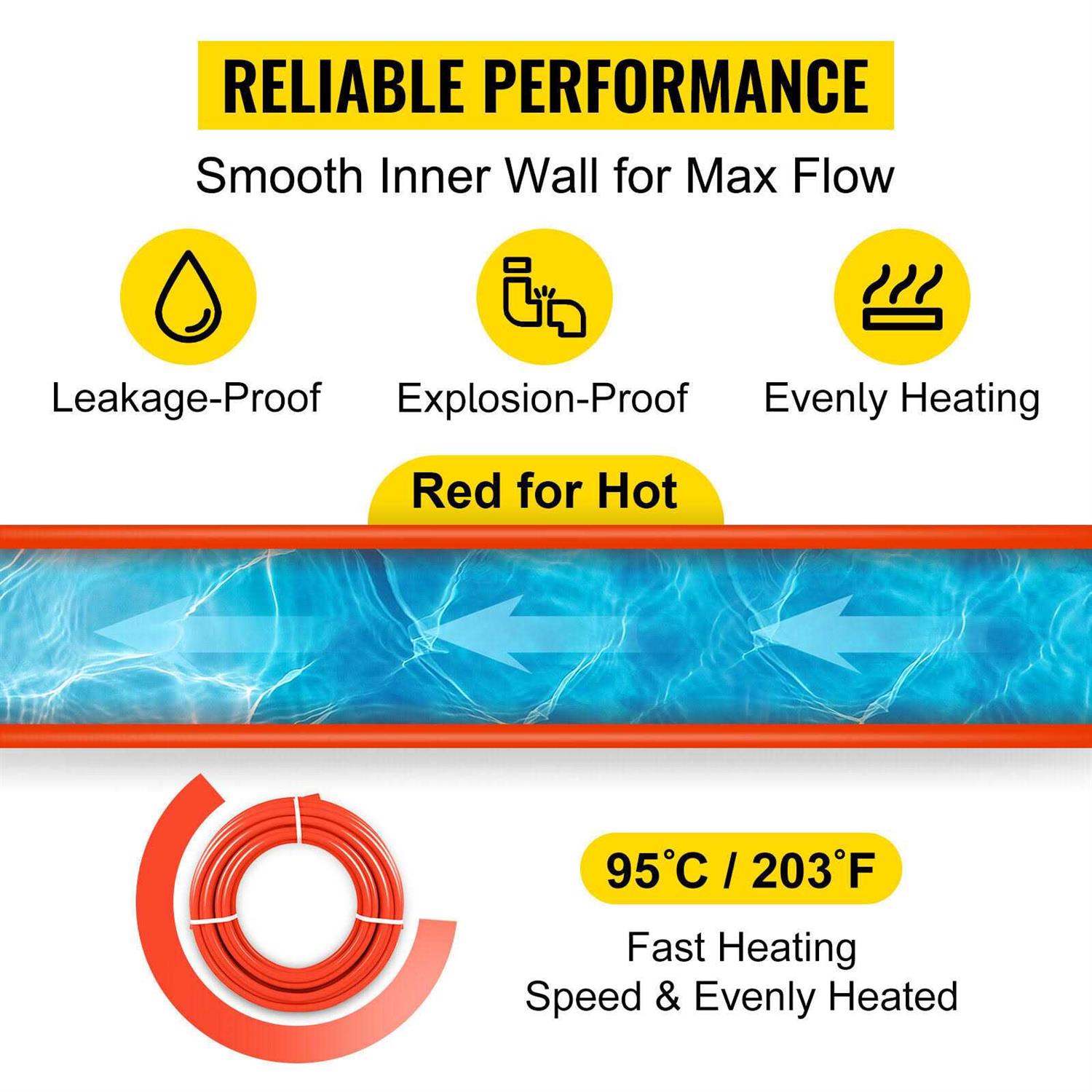 VEVOR PEX Tubing Pipe 1/2 PEX Tubing Oxygen Barrier Radiant Floor PEX Pipe Radiant Heat Floor Heating Plumbing Tubing - Cheap Fitting