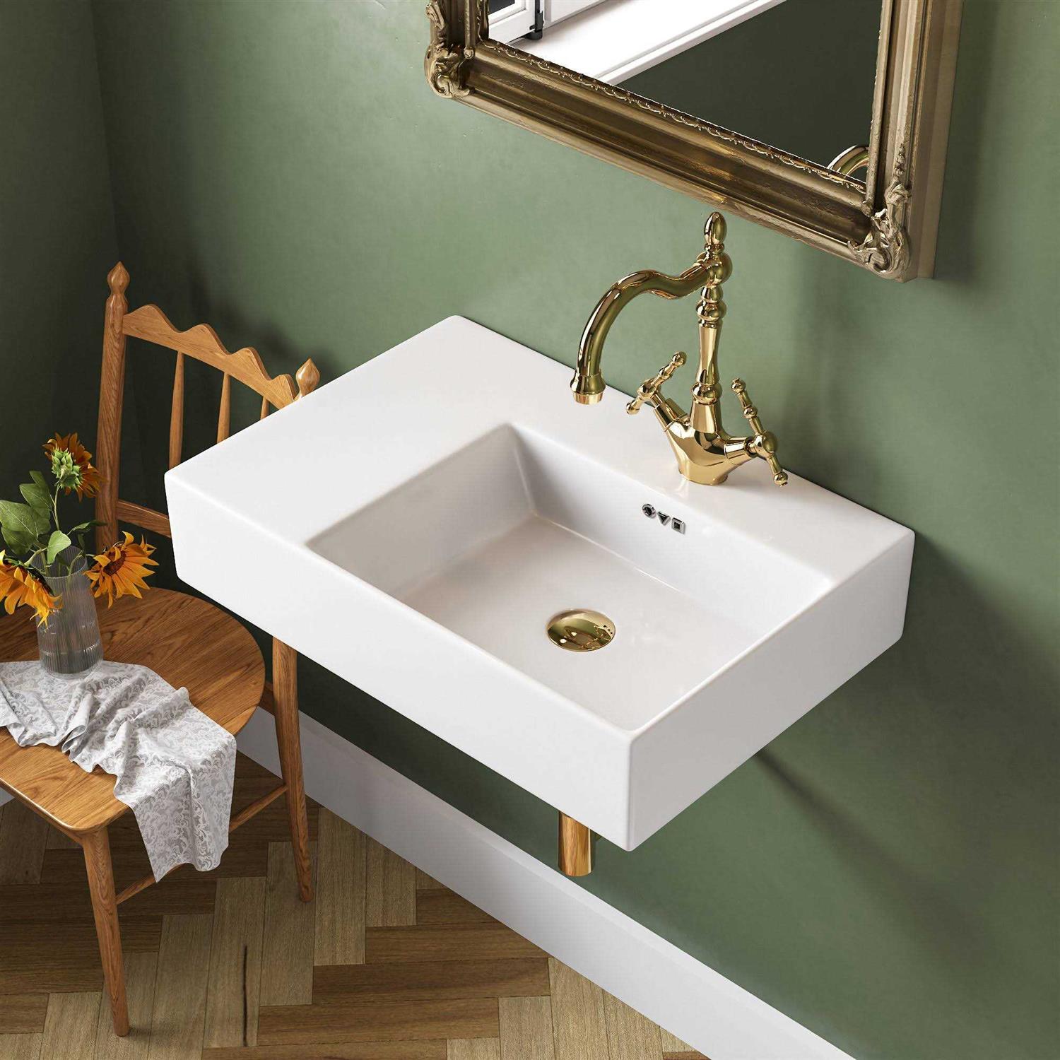 DeerValley DV-1WS0126R Ceramic Rectangular Wall Mount Bathroom Sink with Overflow - Cheap Fitting