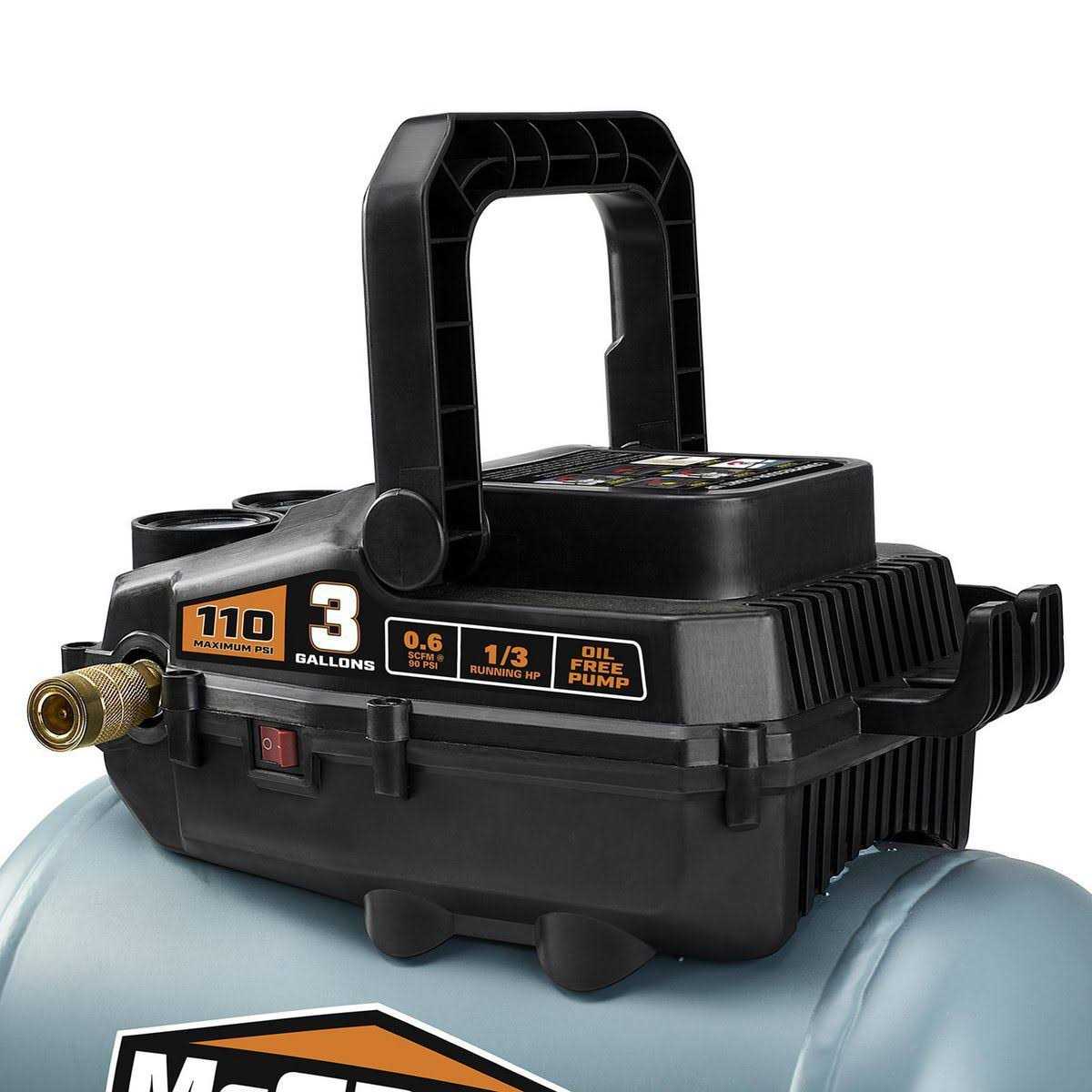 Mcgraw 3 Gallon 1/3 HP 110 PSI Oil-Free Hotdog Air Compressor - Cheap Fitting