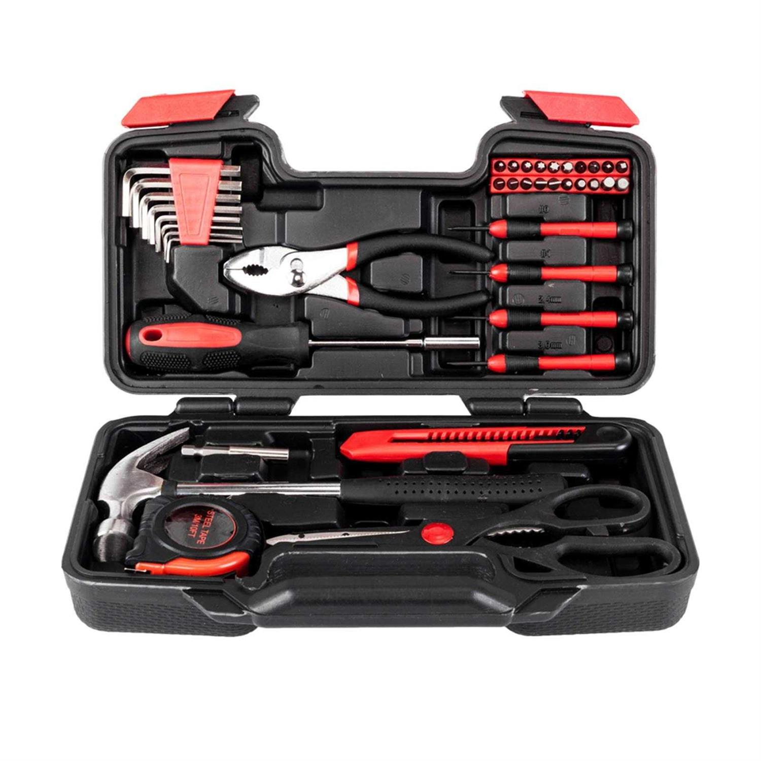 39-piece Tool Kit Set,Household Tool Kit General Household Hand Tool Kit with Plastic Toolbox Storage Case,Perfect for Homeowner - Cheap Fitting