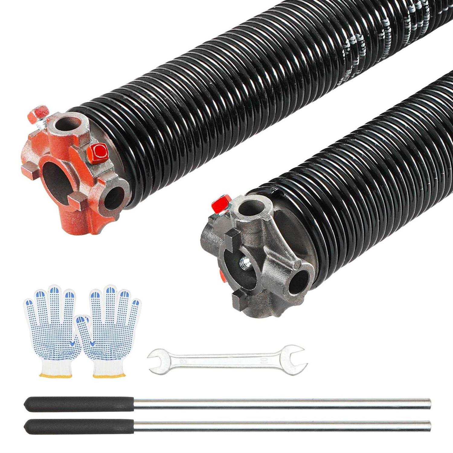 VEVOR Garage Door Torsion Springs, 16000 Cycles, Pair 2 x Garage Door Springs with Non-Slip Winding Bars, Mounting and Gloves - Cheap Fitting