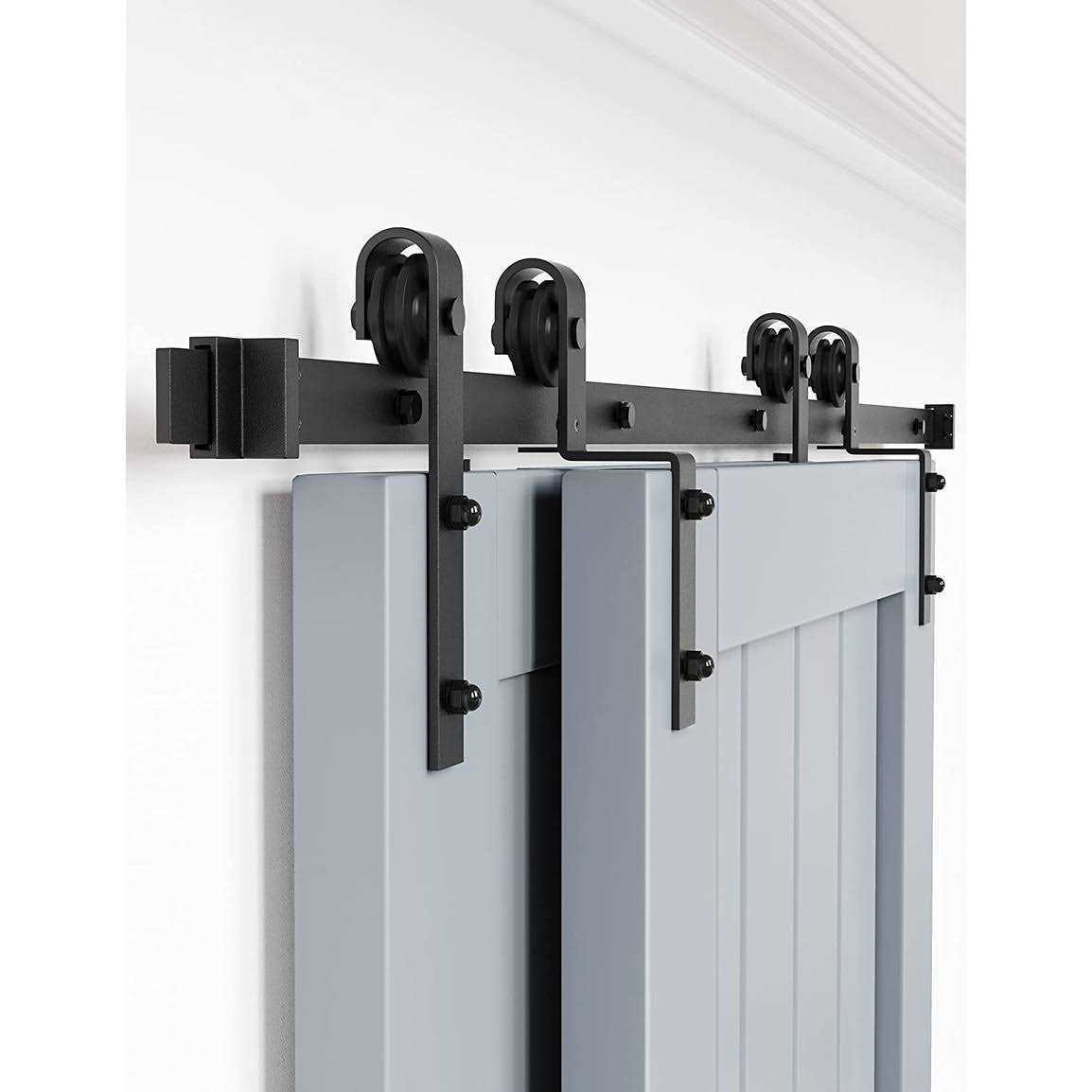 WINSOON Single Track Bypass Barn Door Hardware Double Doors Kit - Cheap Fitting