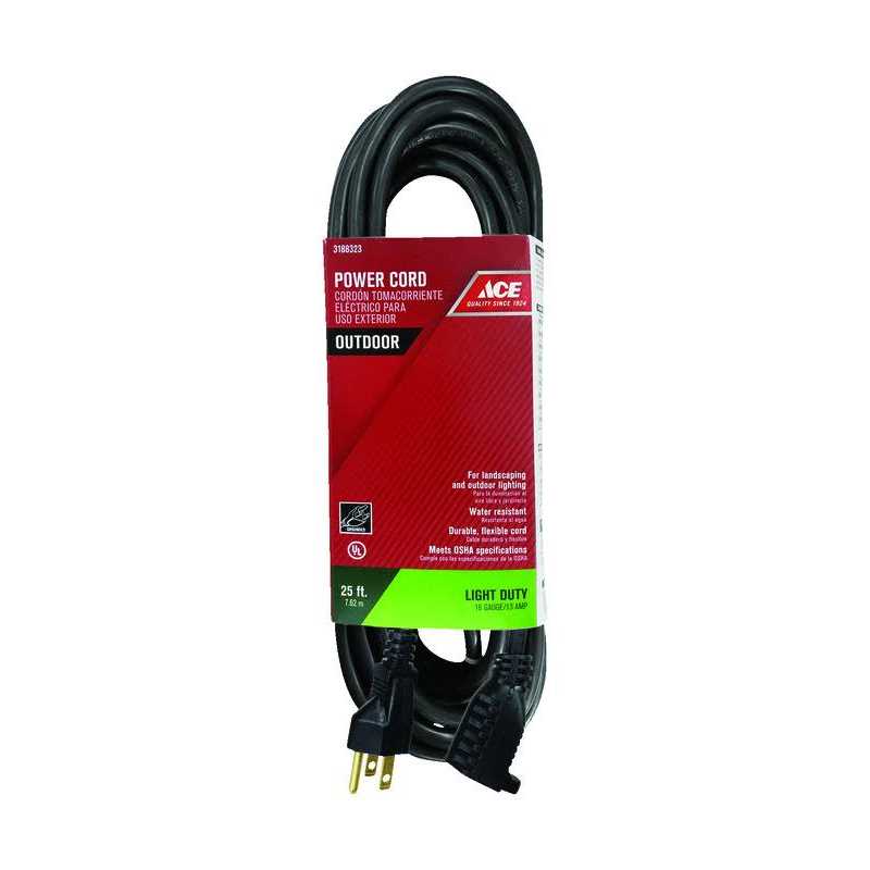 Ace Outdoor 25 ft. L Black Extension Cord 16/3 SJTW - Cheap Fitting
