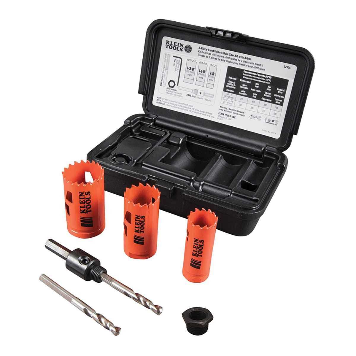 Klein Tools 32905 3-Piece Electrician’s Hole Saw Kit with Arbor - Cheap Fitting