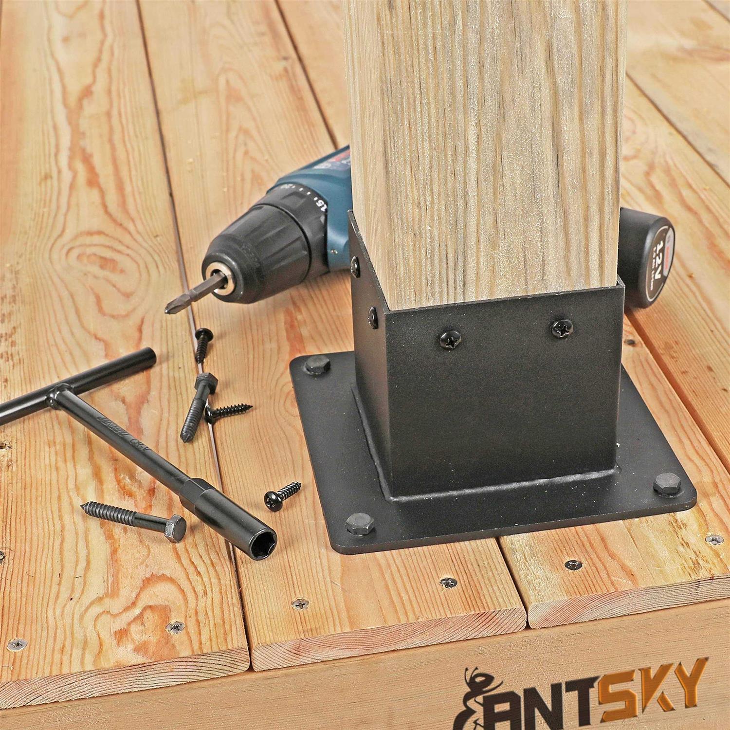Antsky 4×4 Post Stainless Steel Flange Anchor Base with Screws for Deck Railing,Black Finish - Cheap Fitting