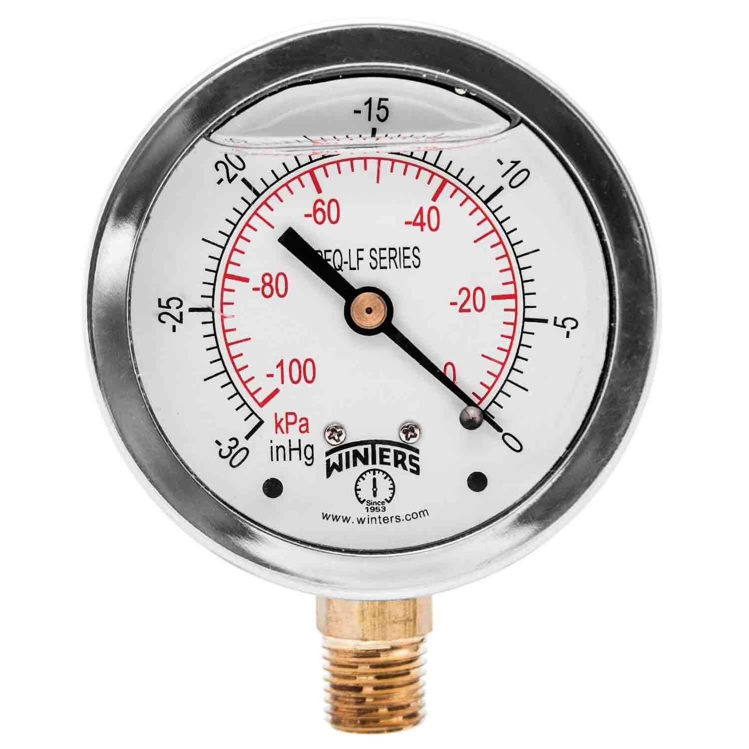 Winters Gauge,Pressure,2-1/2in,30in. Hg Vac to 0 PFQ801LF - Cheap Fitting