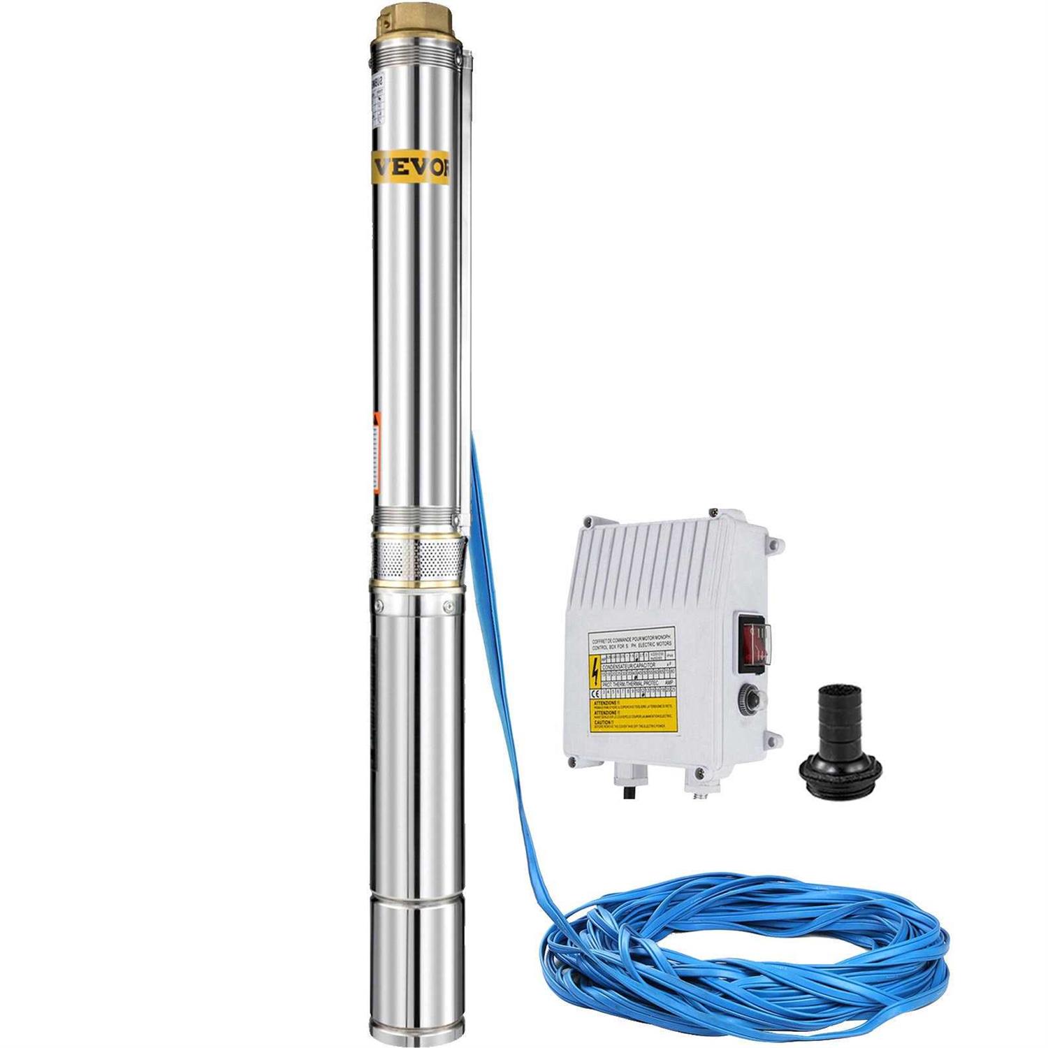 VEVOR Deep Well Submersible Pump 1.5 hp 220V 50 Hz Stainless Steel w/5 Ft Cable Wire SJBX1.5HP4SDMT70CV4 - Cheap Fitting