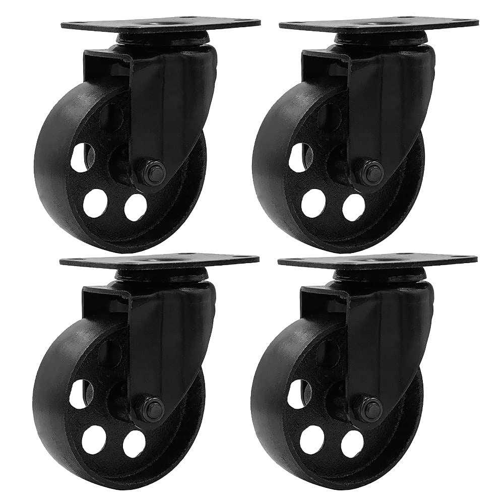 Factorduty 4 All Black Metal Swivel Plate Caster Wheels w/Brake Lock Heavy Duty High-Gauge Steel - Cheap Fitting