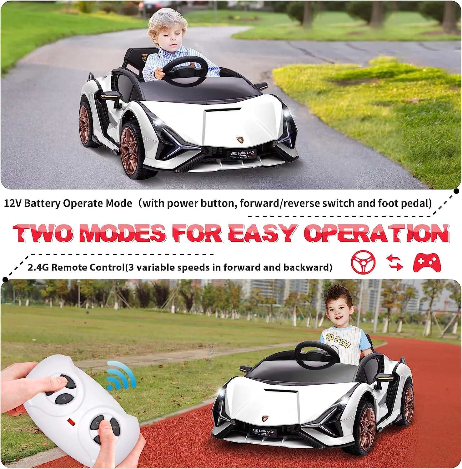 TOBBI 24V Lamborghini STO Licensed Kids Ride on Drift Car Gray Electric Car W/Remote Control LED Lights, up to 10 mph - Cheap Fitting