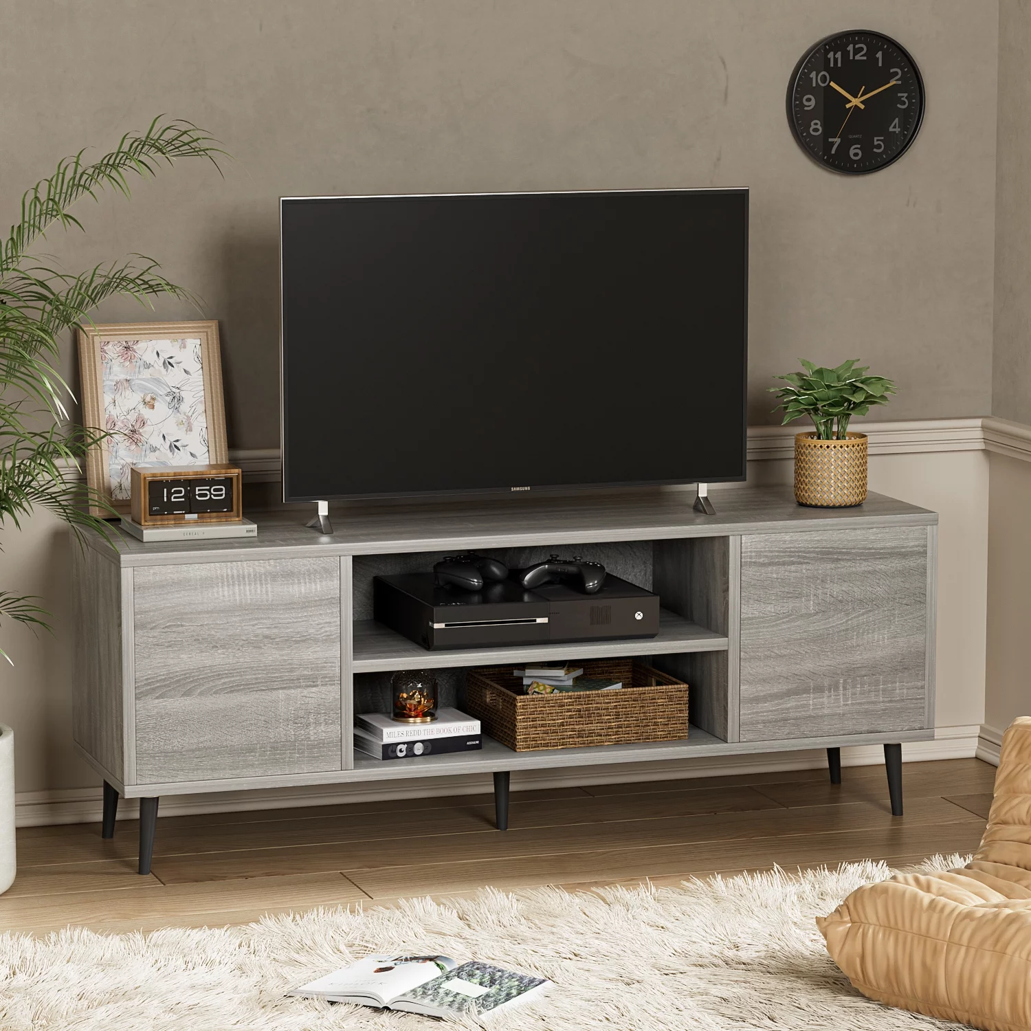 Furmax Mid-Century 2-Door TV Stand for TVs up to 65