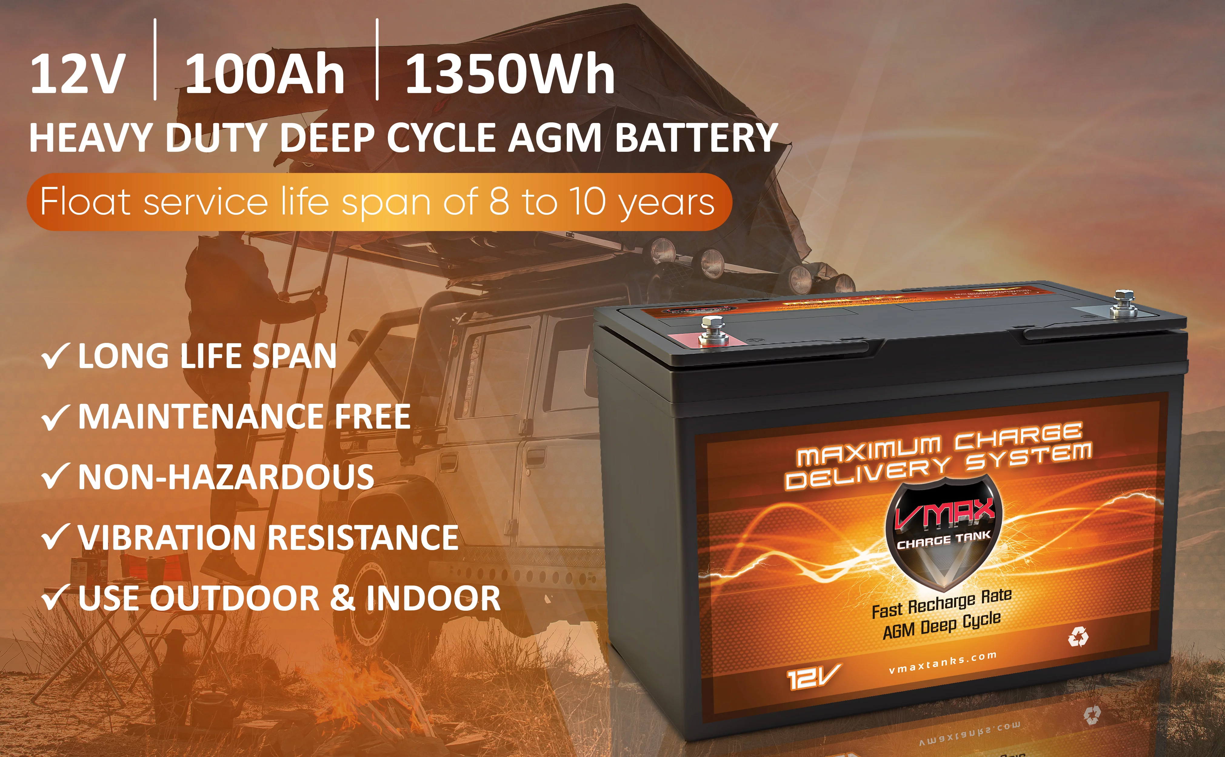 VMAXTANKS SLR100 12 VOLT 100AH AGM Deep Cycle Group 27 Battery for Backup Battery Power - Cheap Fitting