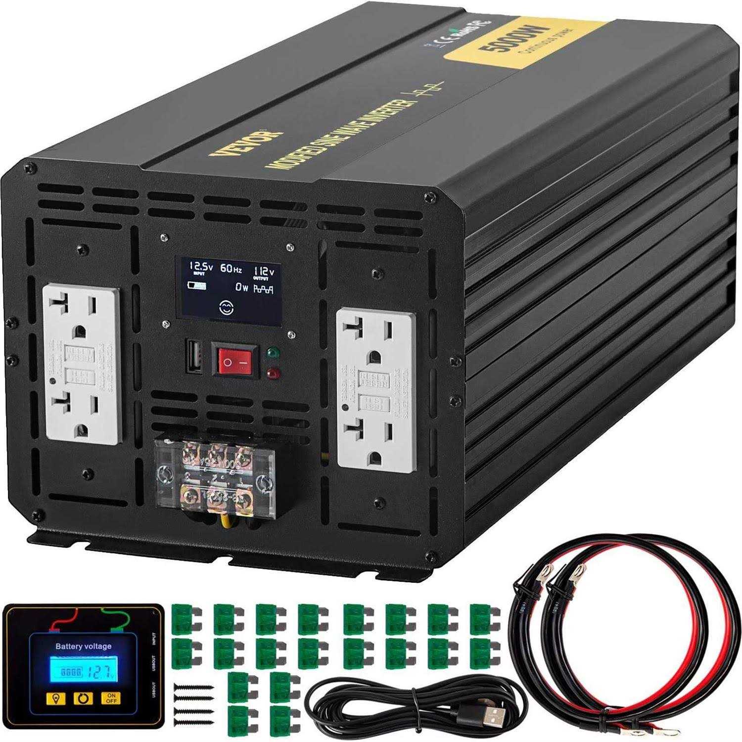 VEVOR Power Inverter 5000W Modified Sine Wave Inverter DC 12V to AC 110V Car Converter with LCD Display Remote Controller Led Indicator Gfci Outlets - Cheap Fitting