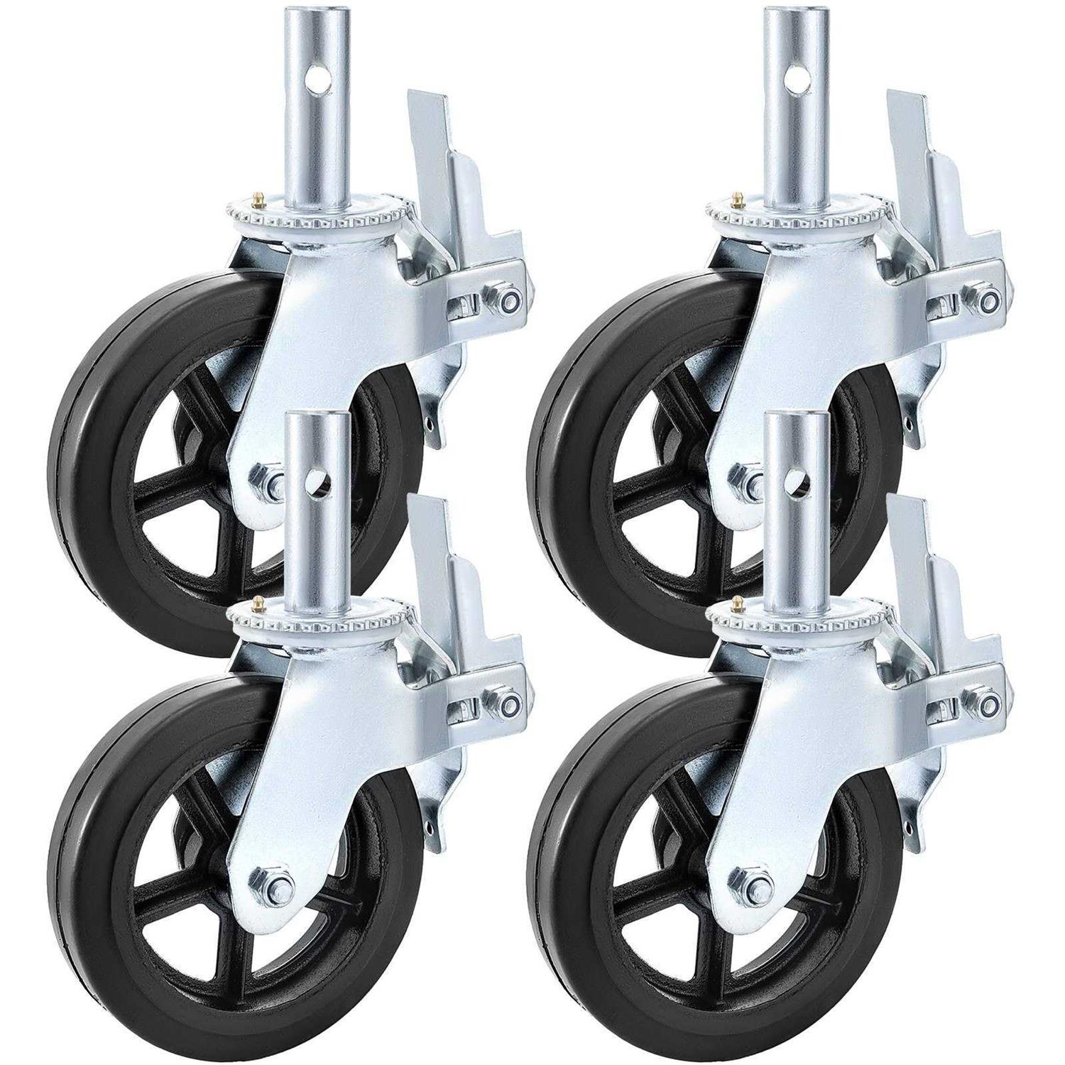 Vevor 4 Pack Scaffolding Caster Wheels 8 x 2 inch with Dual Locking Rubber Swivel Caster 360 Degrees Heavy Duty Casters 1100lbs Capacity per Wheel - Cheap Fitting