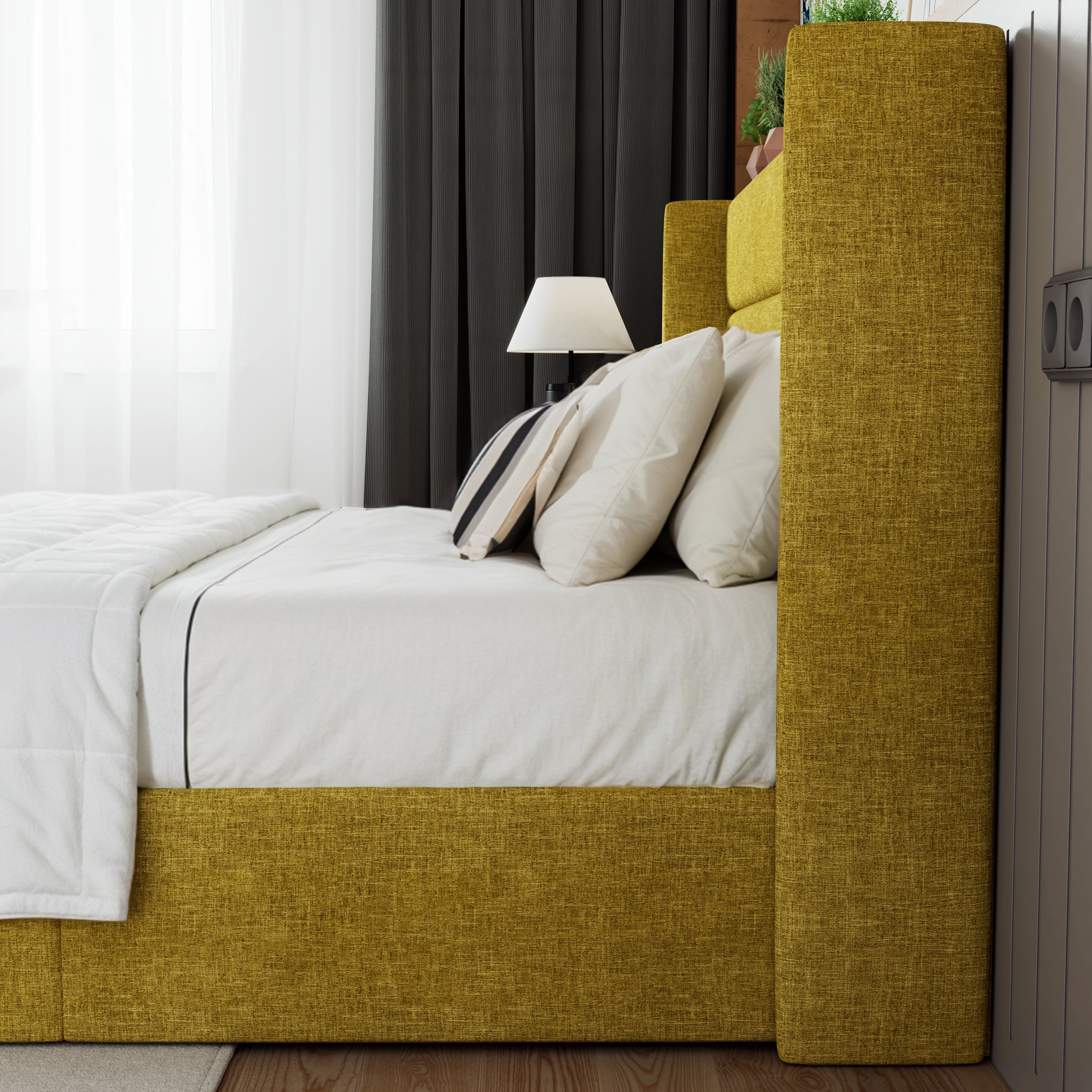 SHA CERLIN Beige Queen Size Lift Up Platform Bed Frame with Headboard, Wingback & Storage, Adult - Cheap Fitting