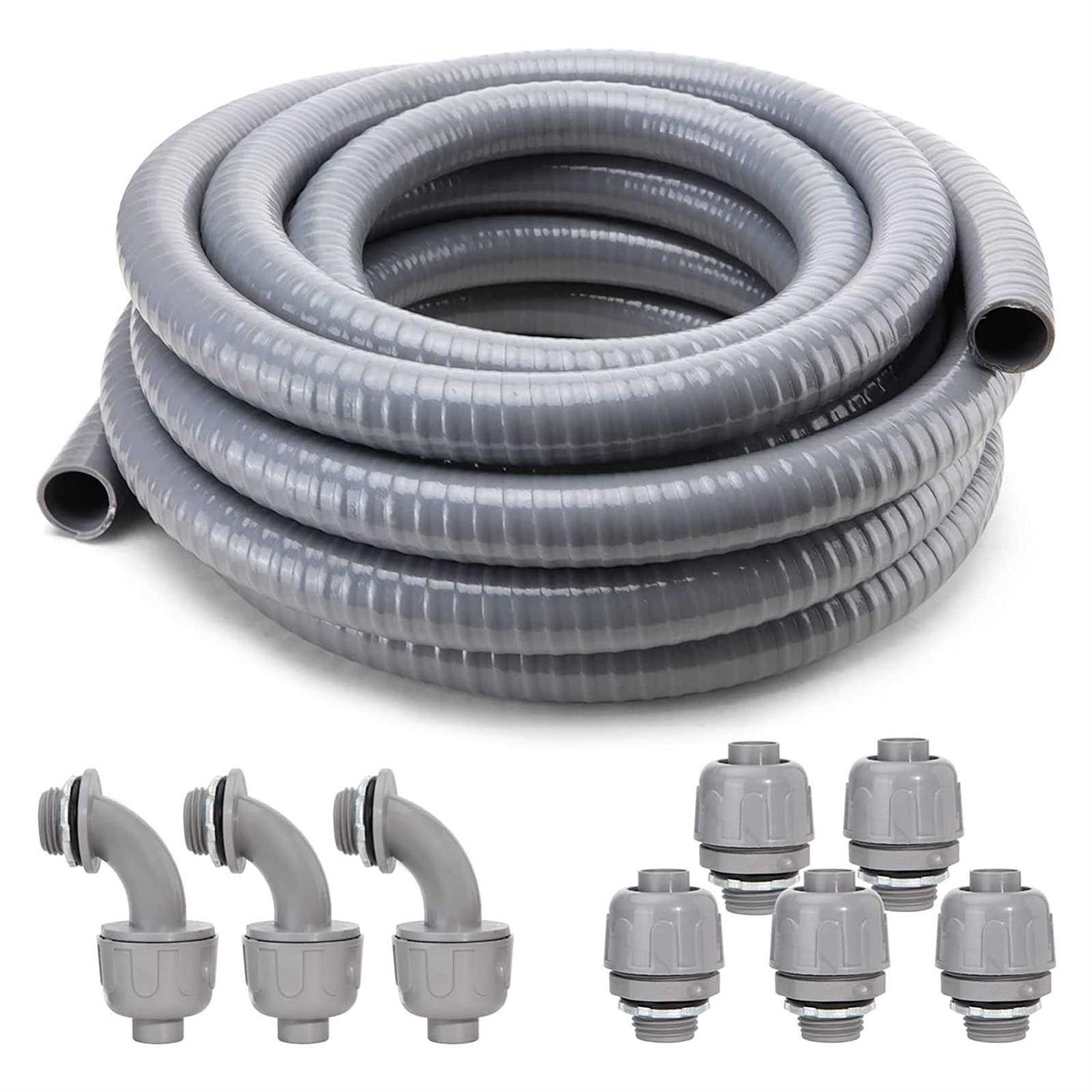 DWALE Liquid-Tight Conduit and Connector Kit,Flexible Non Metallic Liquid Tight Electrical Conduit Electrical Conduit Kit,with4 - Cheap Fitting