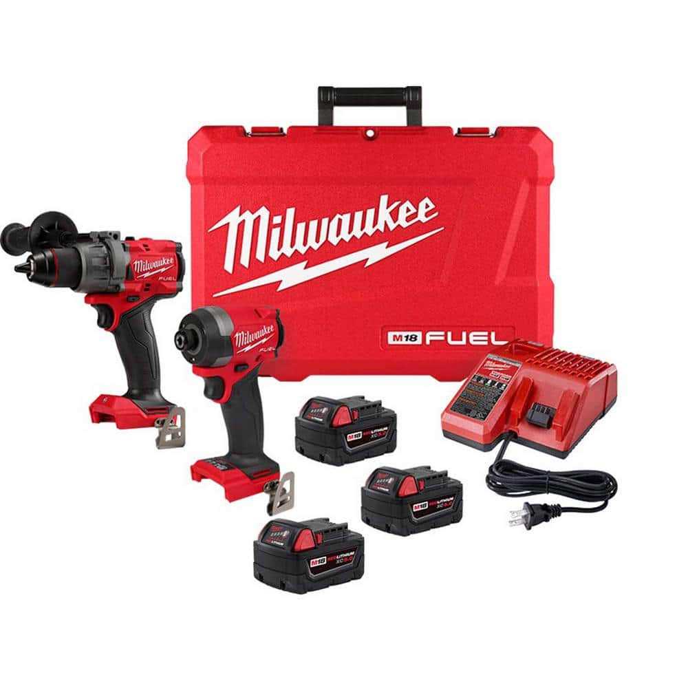 Milwaukee M18 FUEL 18 V Lithium-Ion Brushless Cordless Hammer Drill and Impact Driver Combo Kit with 5.0Ah Batteries - Cheap Fitting