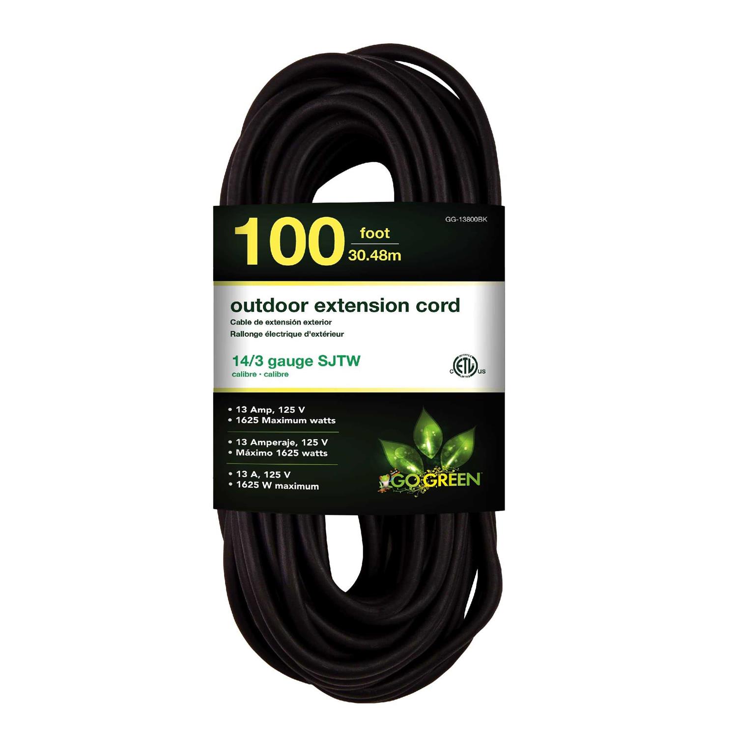 Gogreen Power 14/3 100 SJTW Outdoor Extension Cord GG-13800BK - Cheap Fitting