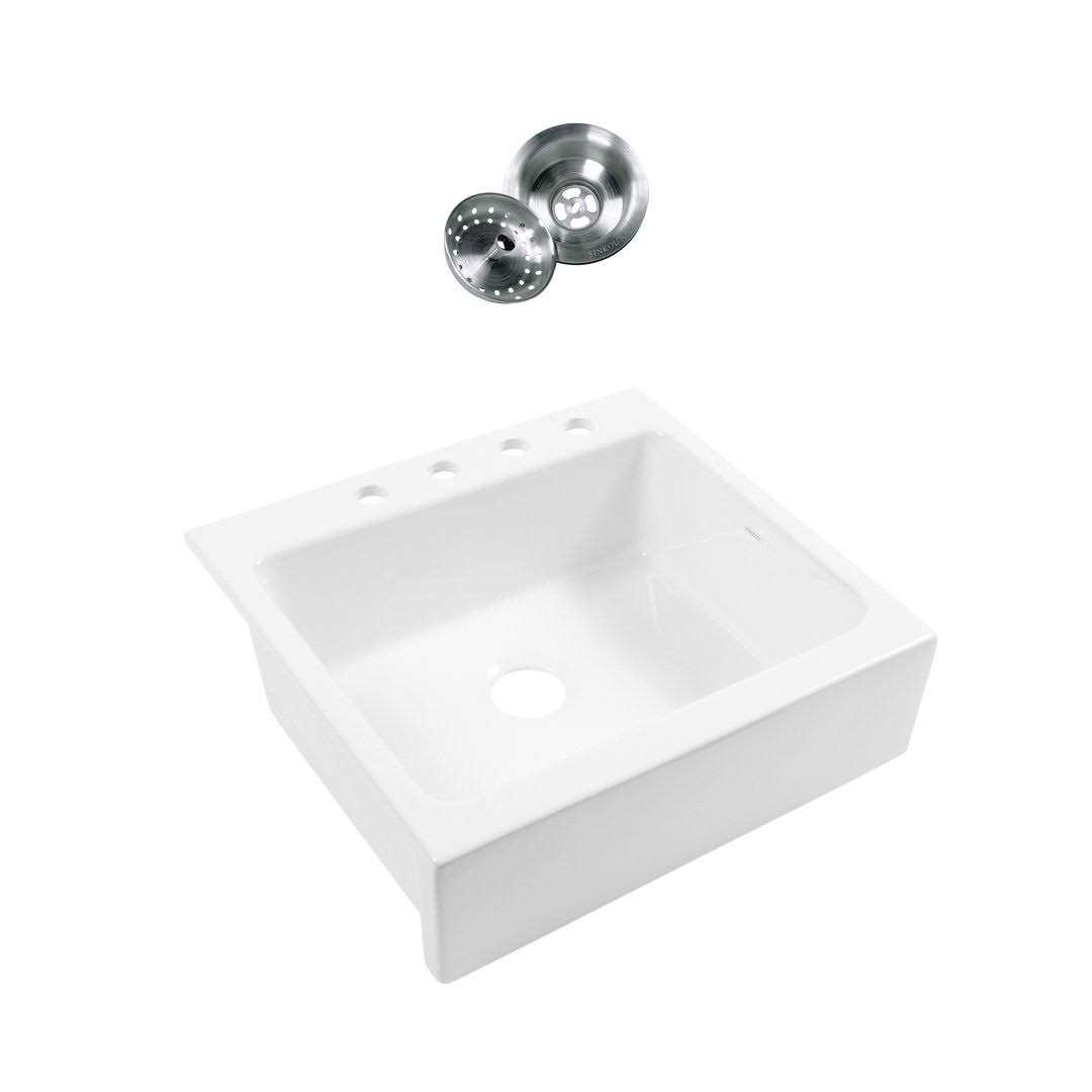 Sinkology SK452-26FC Parker White Fireclay 26 Single Bowl Quick-Fit Drop-In Farmhouse Kitchen Sink with Drain - Cheap Fitting