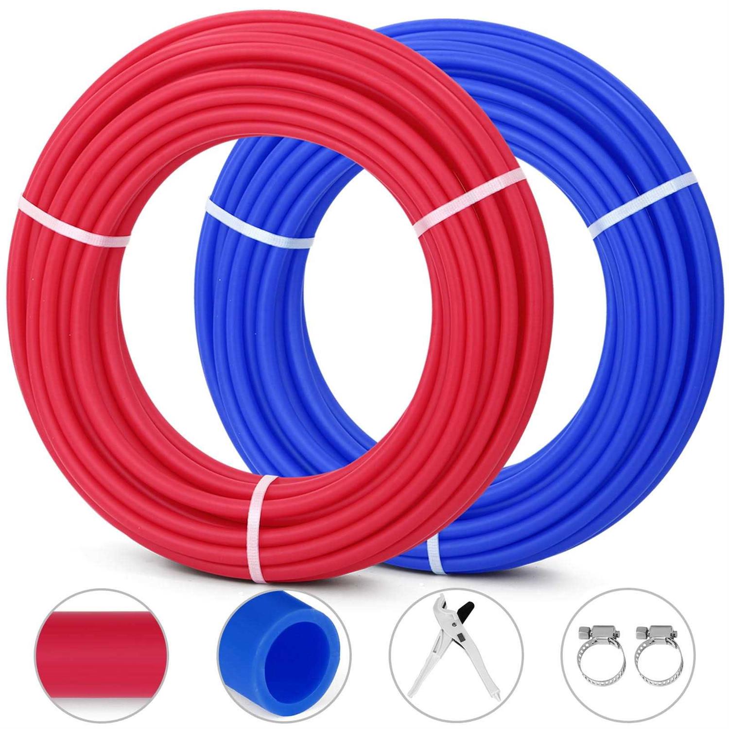 Happybuy PEX Tubing Pipe 2 Rolls of 1/2 Inch X 100 Feet PEX Tubing Non Oxygen Barrier Radiant Floor PEX Pipe Radiant Heat Floor Heating Plumbing - Cheap Fitting