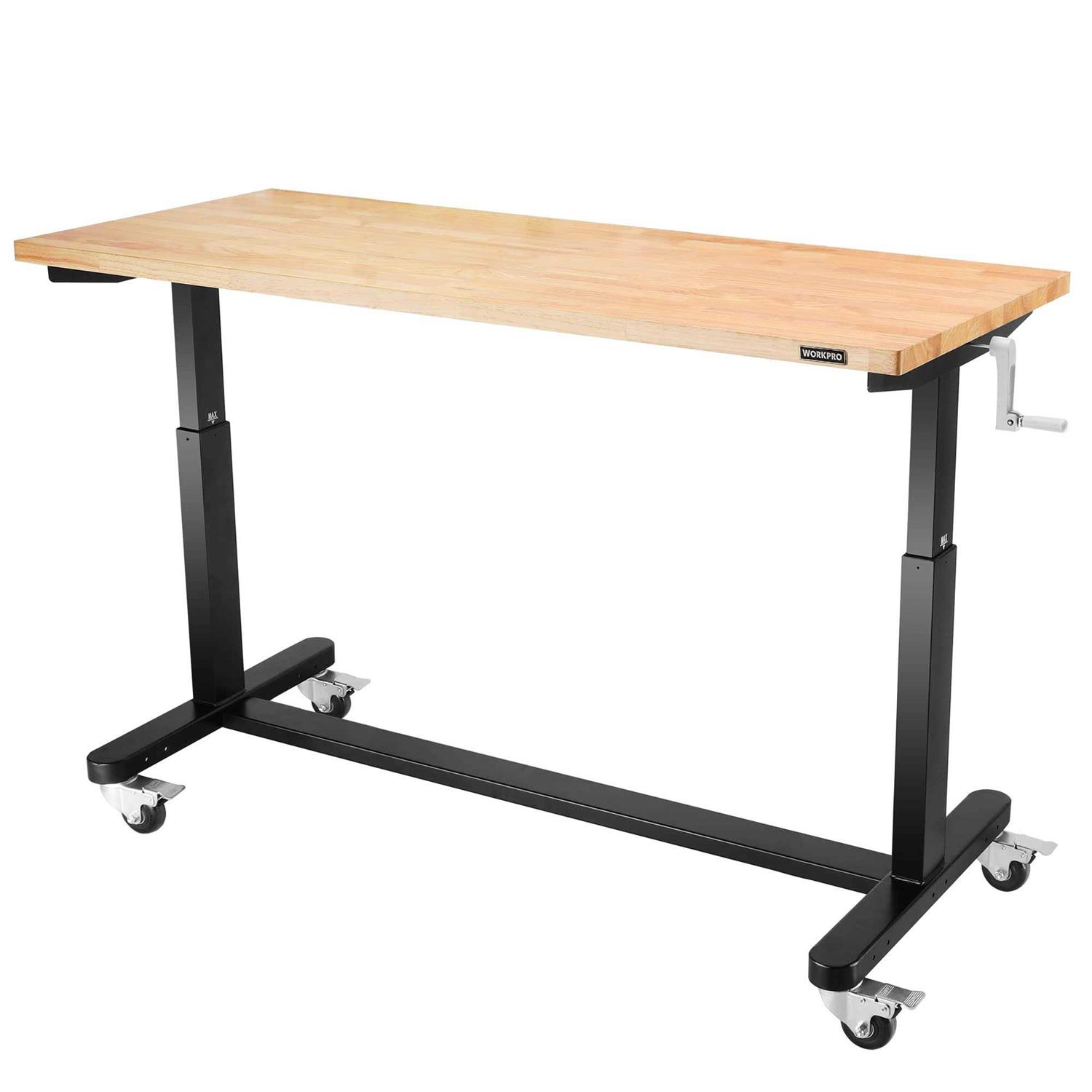 WORKPRO Height Adjustable Work Table with Crank Handle and Casters 24” Wooden Top Standing Desk Workbench - Cheap Fitting
