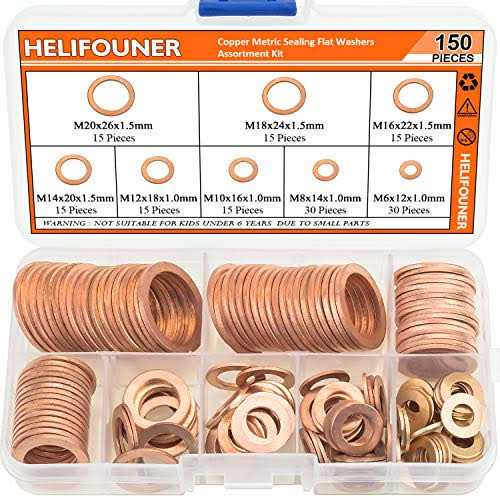 HELIFOUNER Copper Washers 150PCS 8 Sizes Copper Metric Sealing Washers Flat Washers Assortment Kit - Cheap Fitting