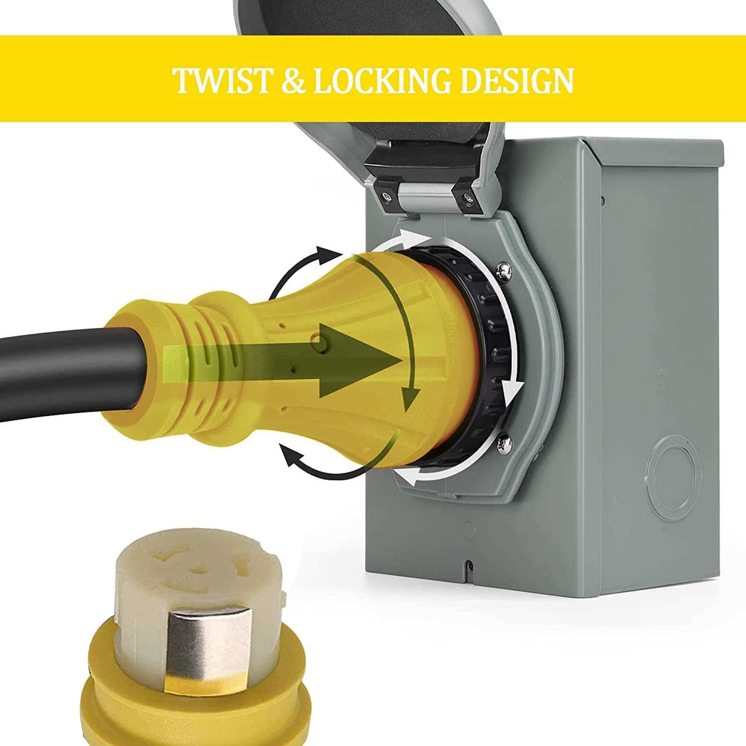 25Ft 50Amp STW Heavy Duty RV Extension Cord,14-50P Male and SS2-50R Twist-Locking Female,125V/250V for RV Trailer - Cheap Fitting