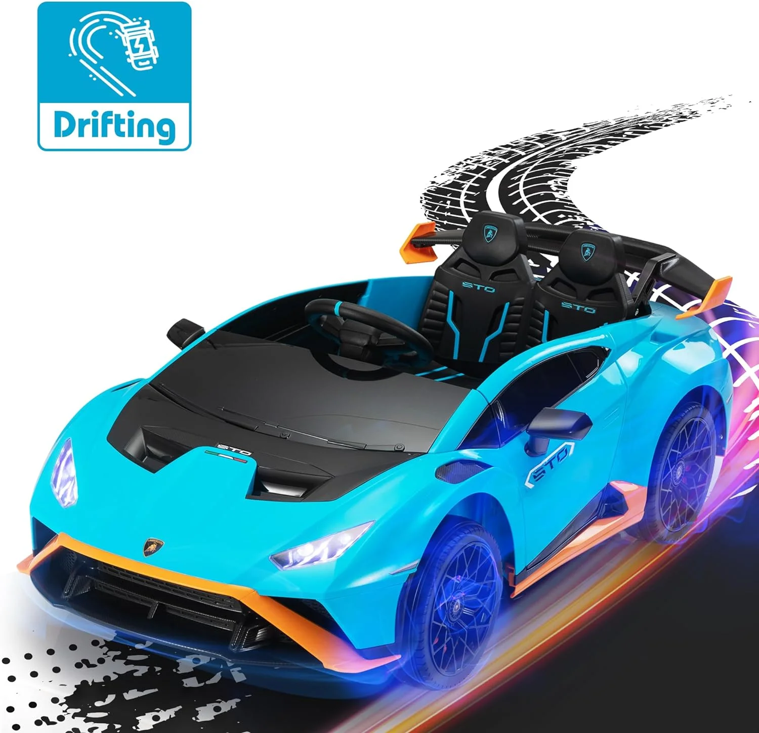 TOBBI 24V Lamborghini STO Licensed Kids Ride on Drift Car Gray Electric Car W/Remote Control LED Lights, up to 10 mph - Cheap Fitting